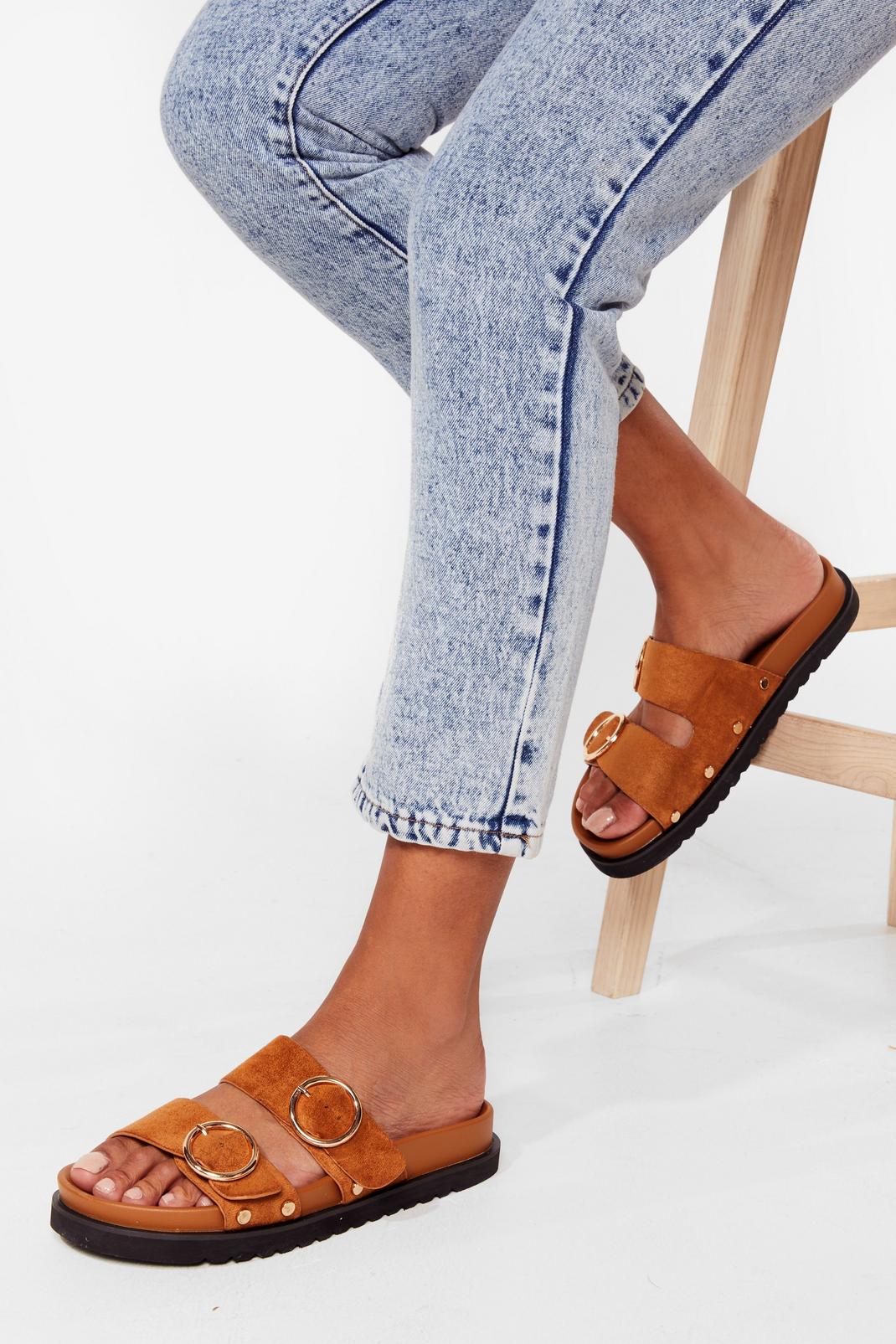 Move Outta Our Way Faux Suede Buckle Sandals image number 1