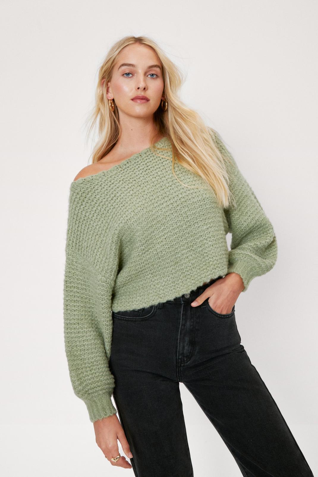 130 Off The Shoulder Chunky Knit Sweater image number 2