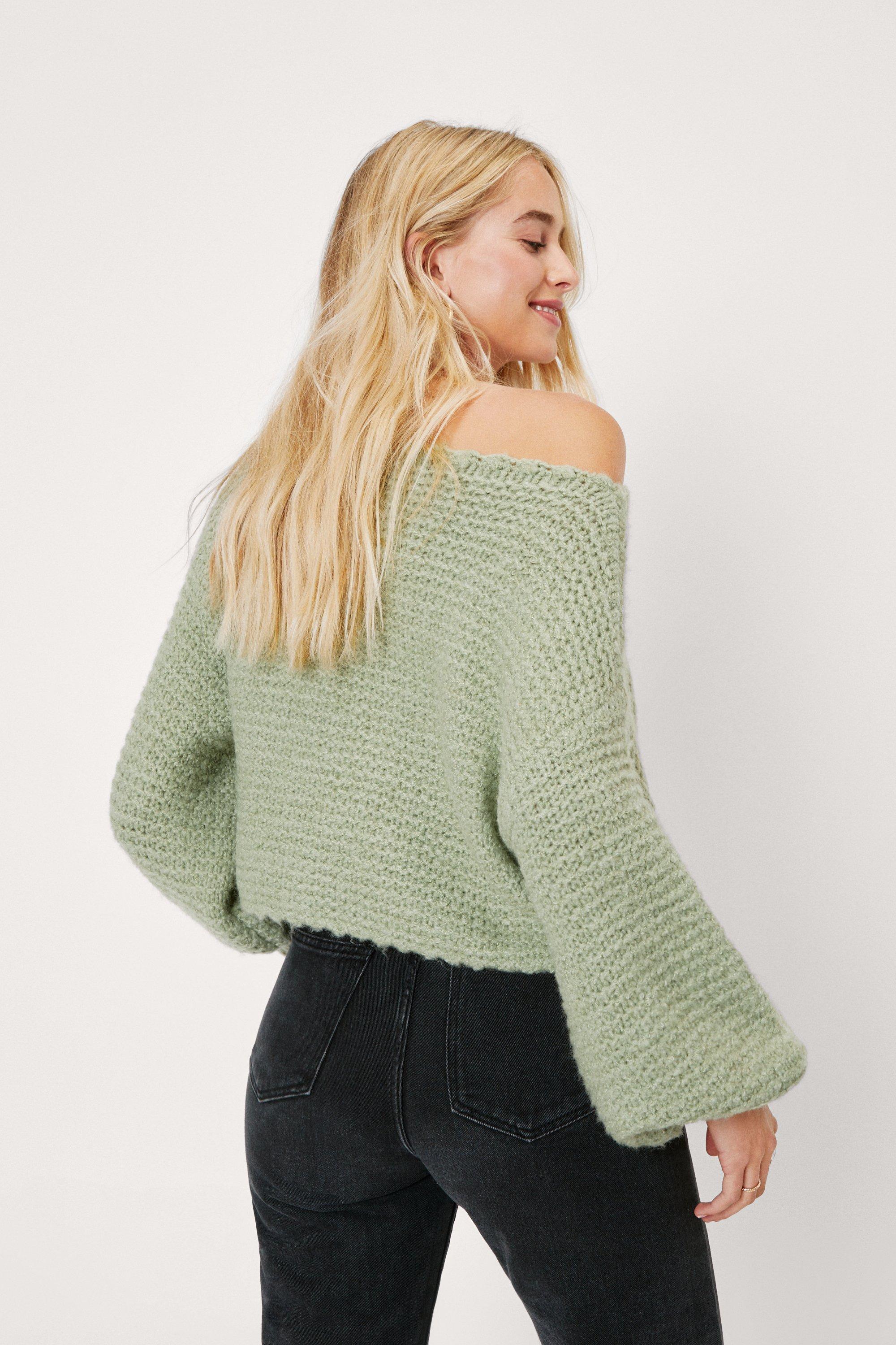 Off the shoulder chunky knit sweater hotsell