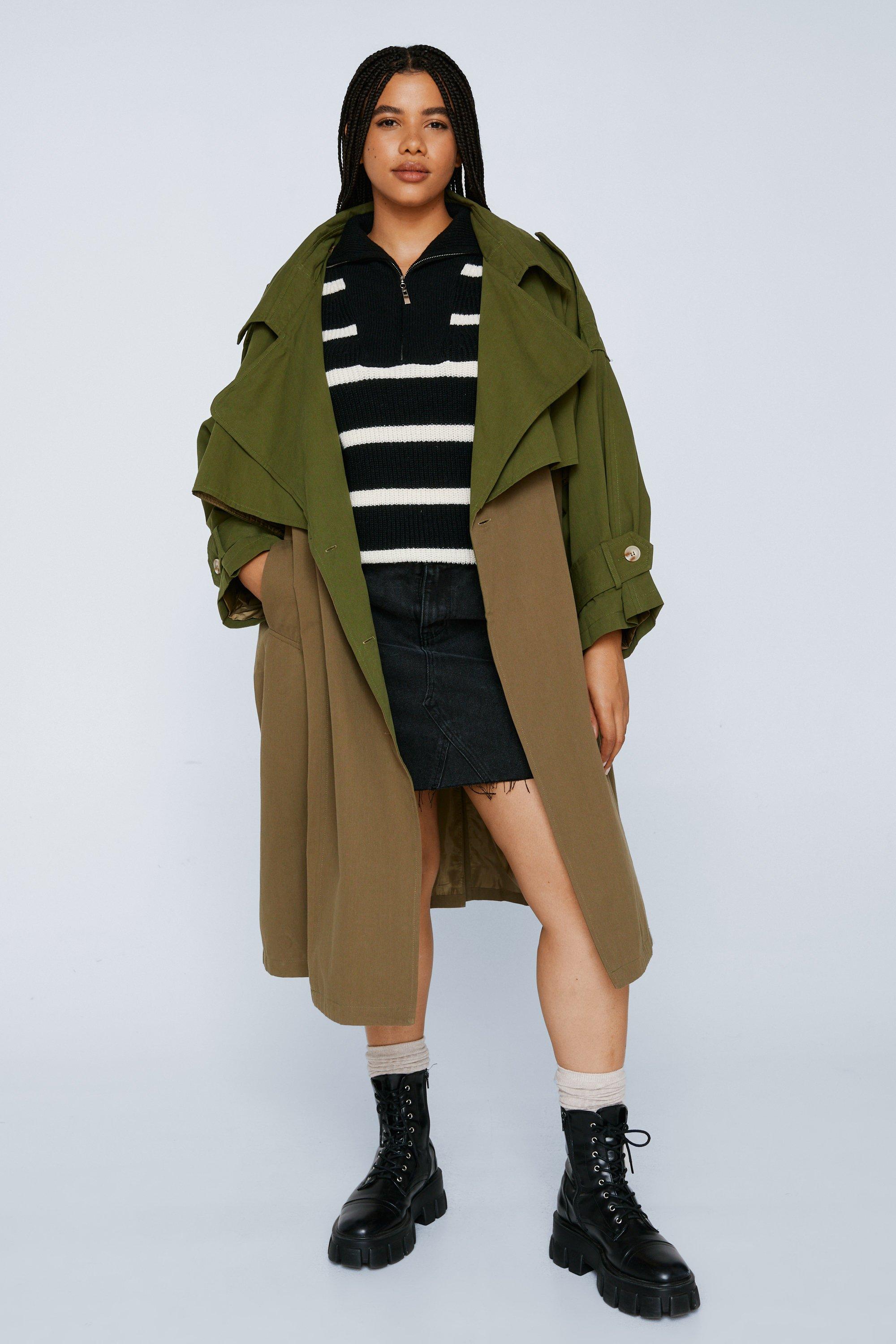 Plus Size Two Tone Oversized Trench Coat