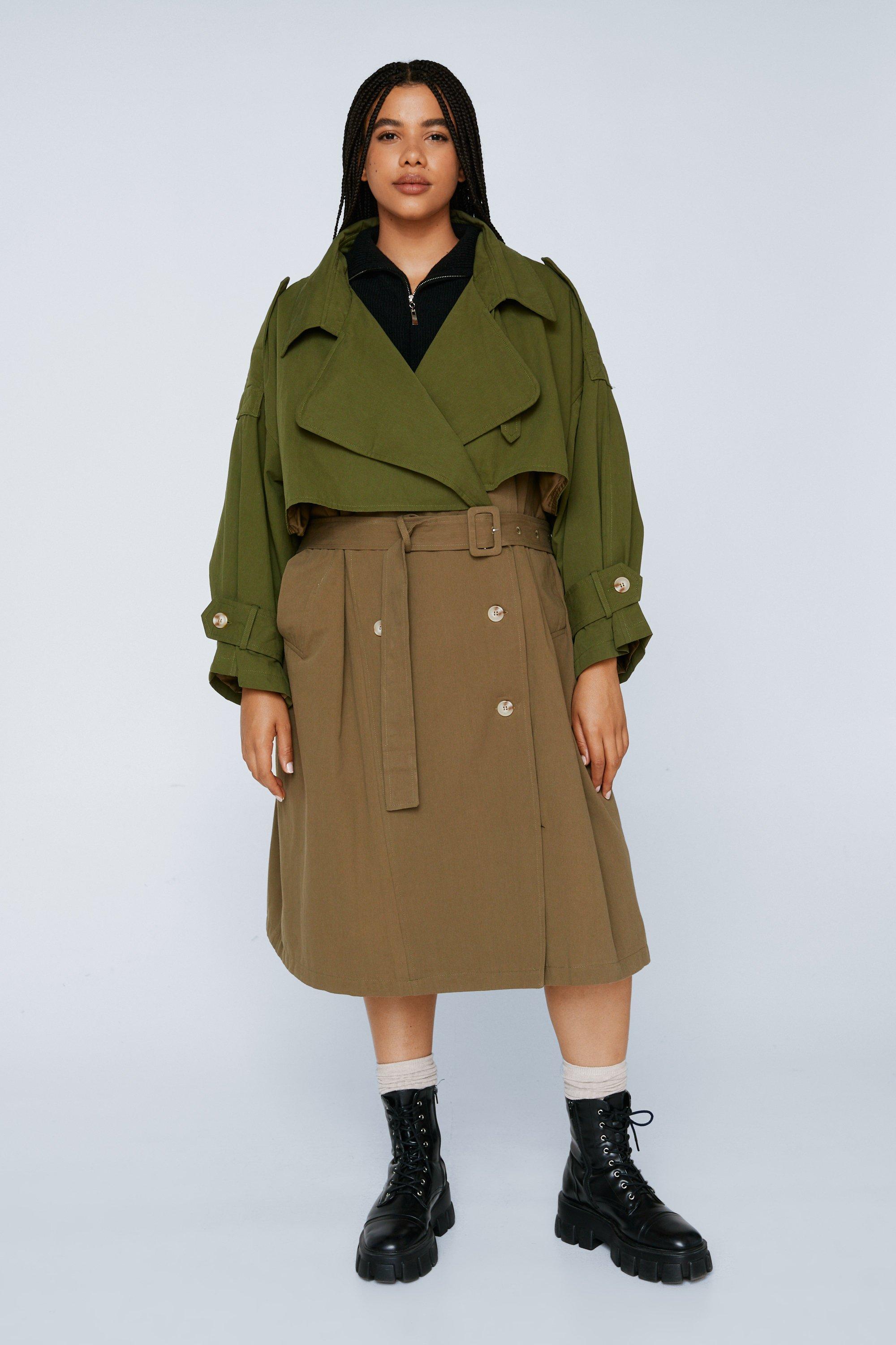 Plus Size Two Tone Oversized Trench Coat