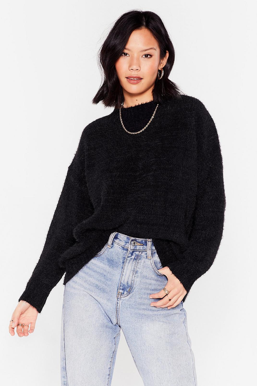 Black Big Softie Relaxed Knitted Jumper image number 1