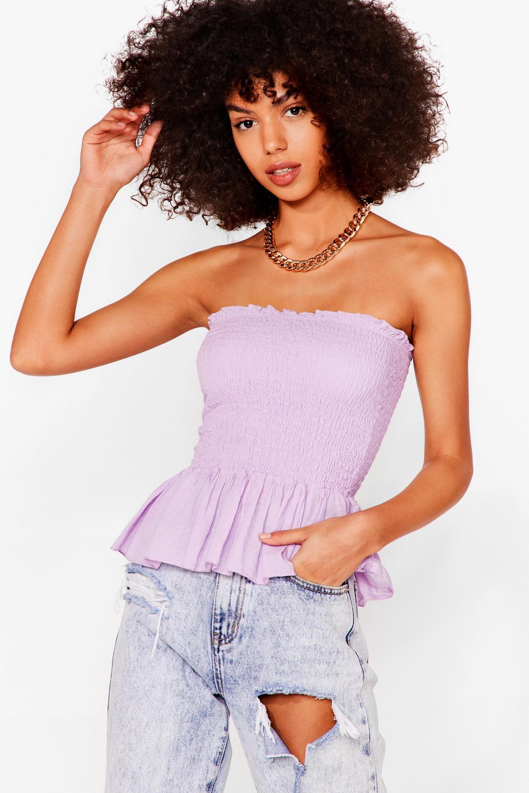 Lilac Shirred Ruffle Bandeau Top image number 1