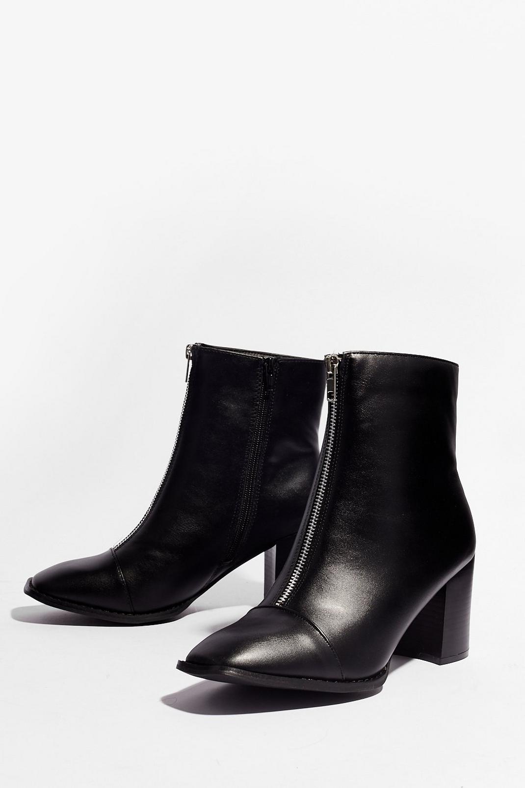 Black Zip the Details Faux Leather Heeled Boots image number 1