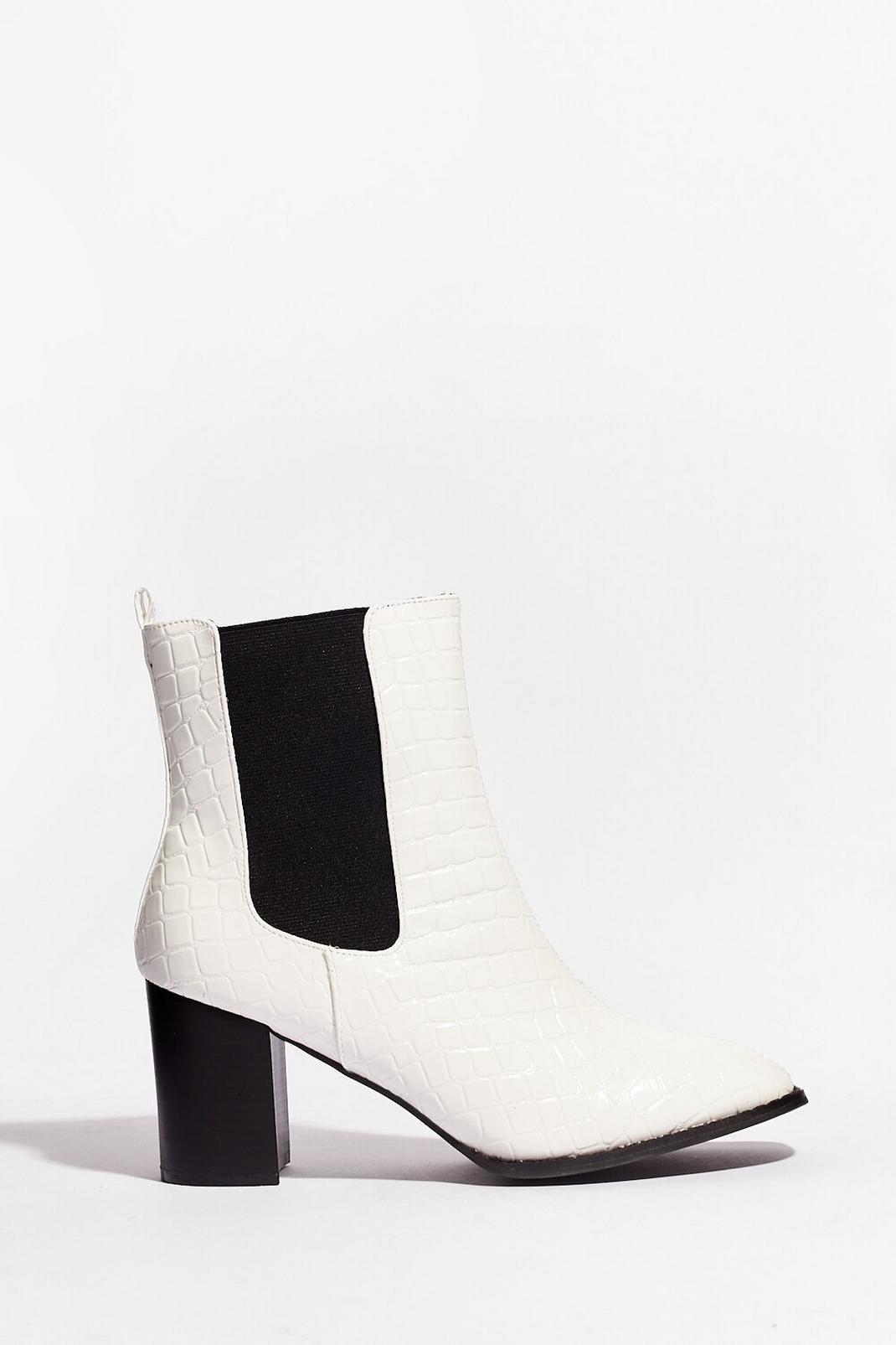 White Croc Embossed Heeled Ankle Boots image number 1