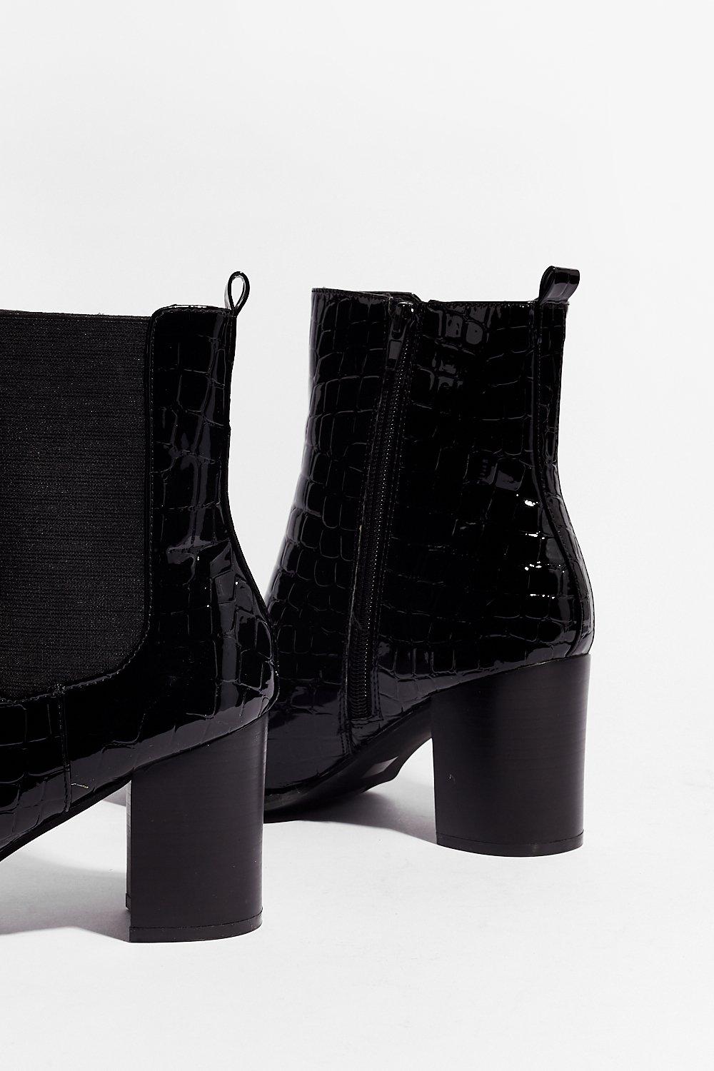 Black patent discount croc ankle boots