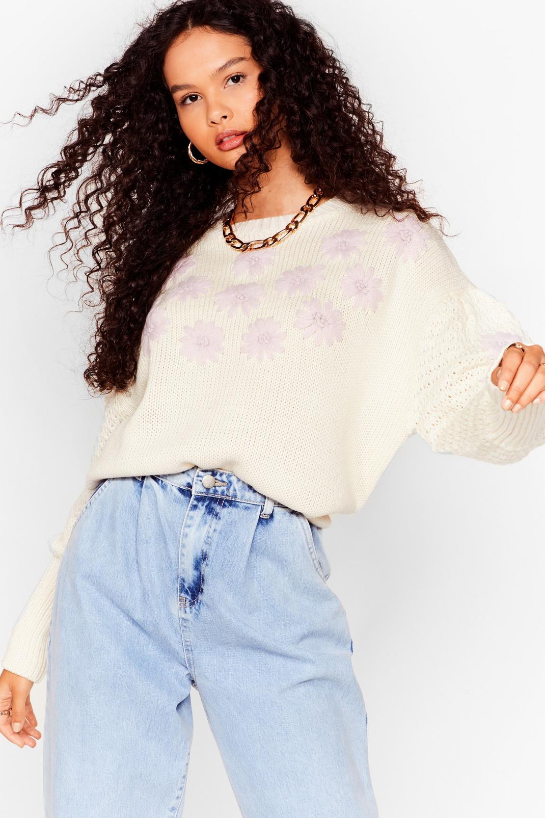 Embroidered Floral Knit Sweater image number 1