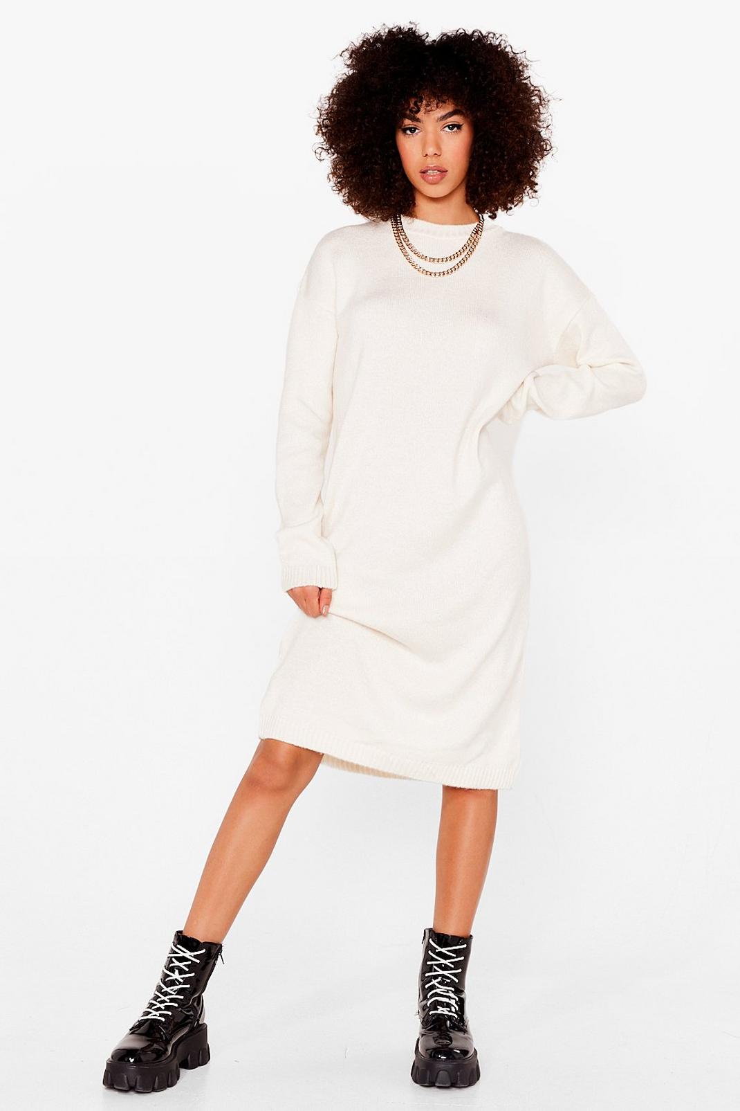 Cream Warm Up to Us Knitted Midi Dress image number 1