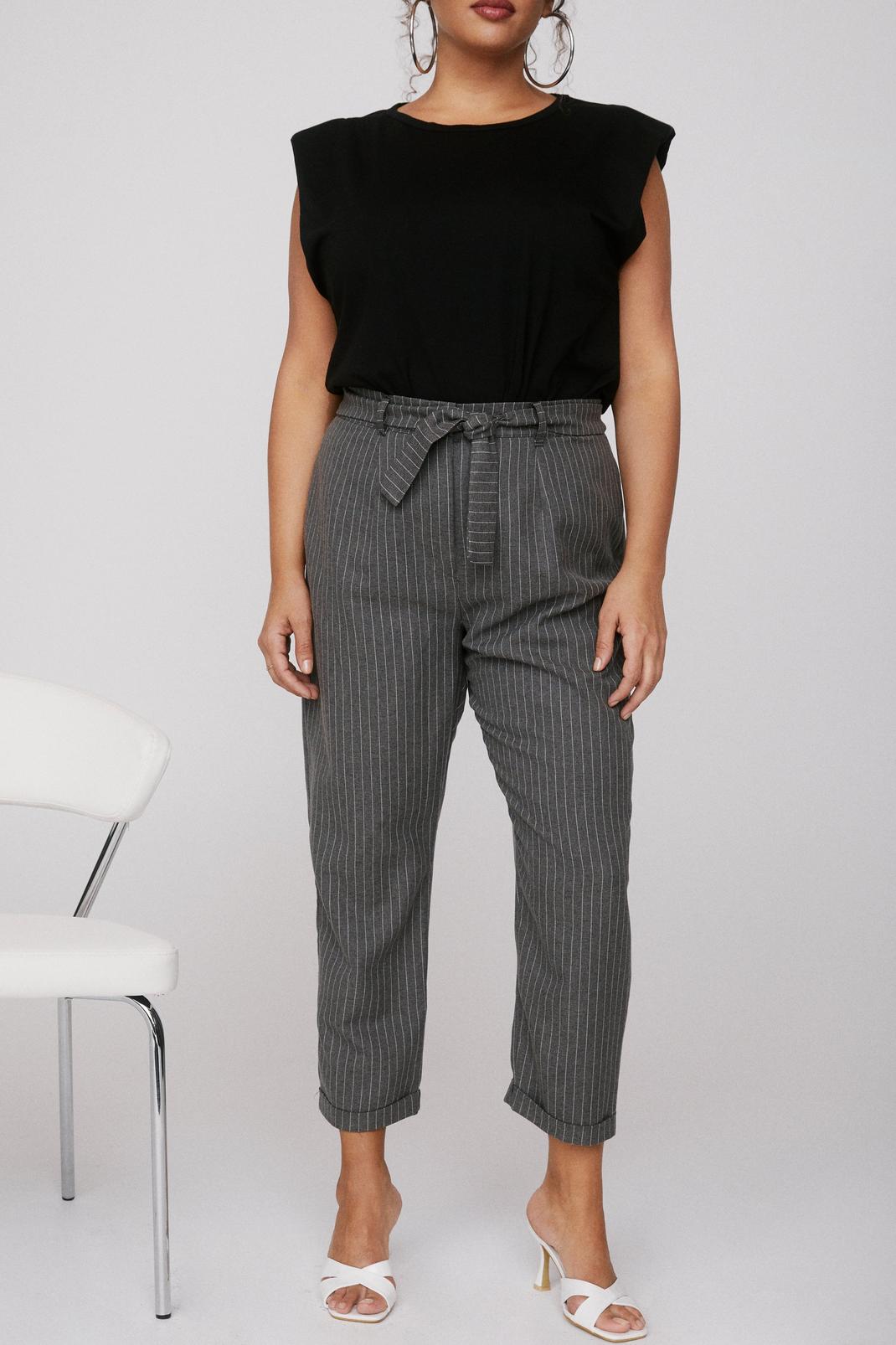 Plus Size Belted Pinstripe Pants image number 1