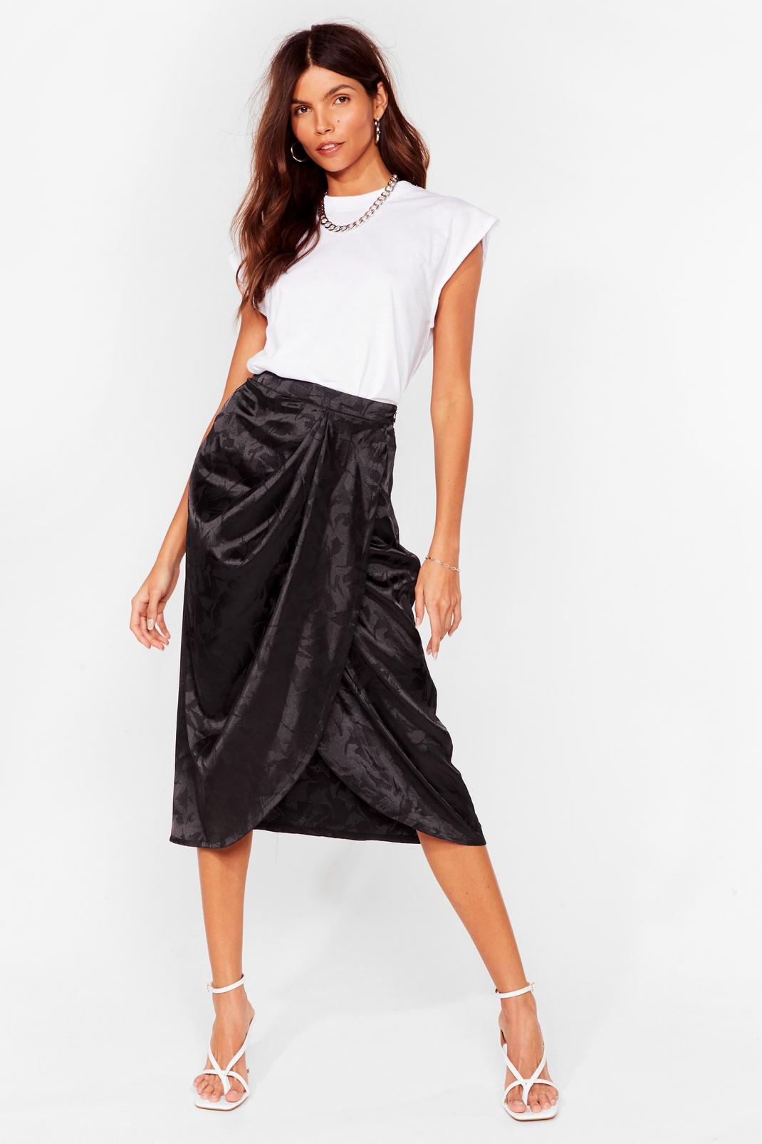 Satin Twisted Wrap Midi Skirt image number 1