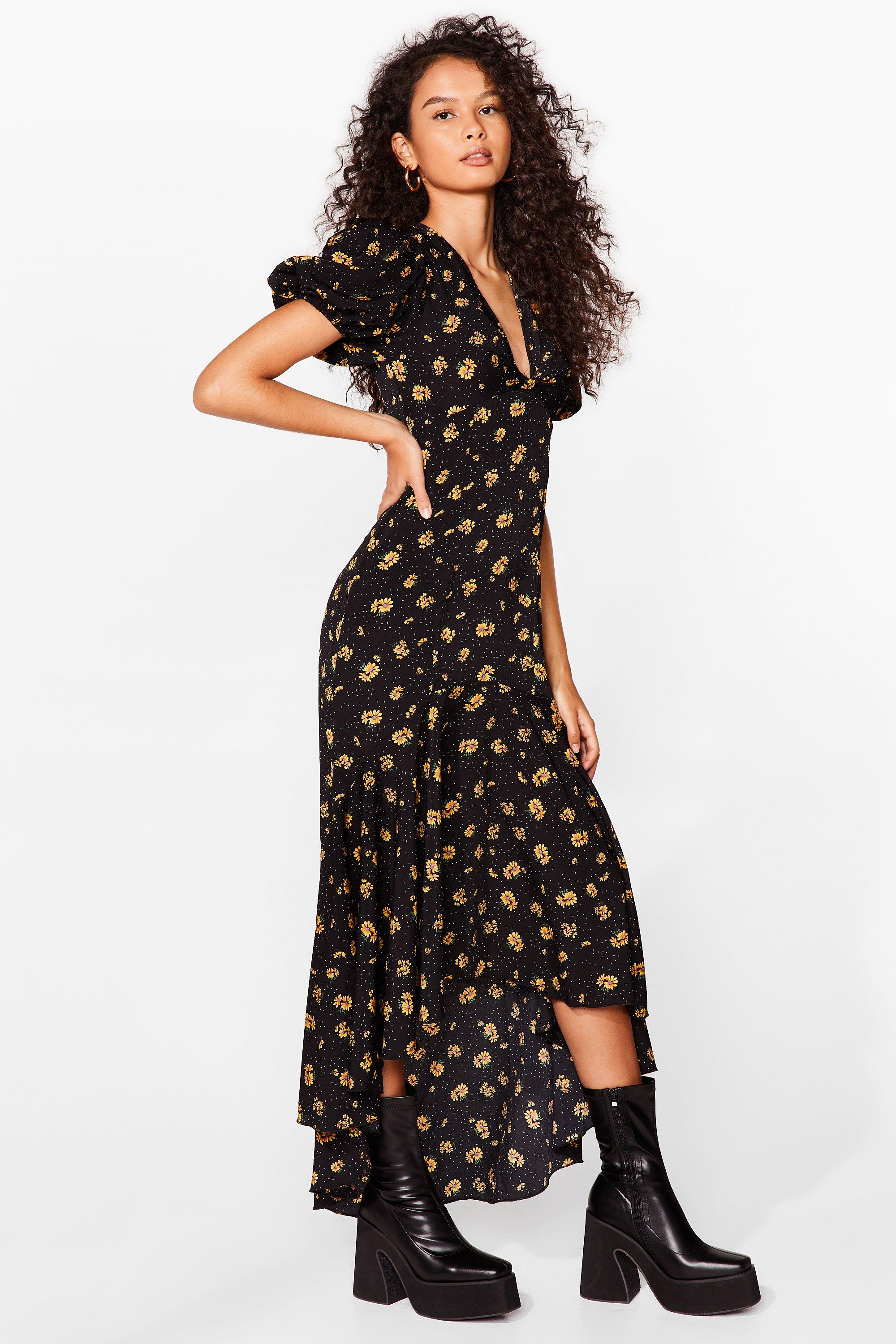 Up Floral Night Puff Sleeve Maxi Dress ...