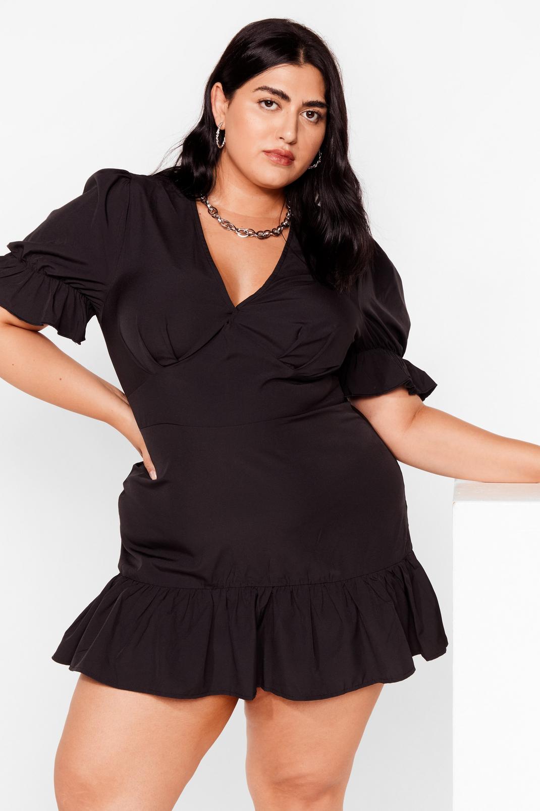 Black Plus Size Cupped Ruffle Mini Dress image number 1