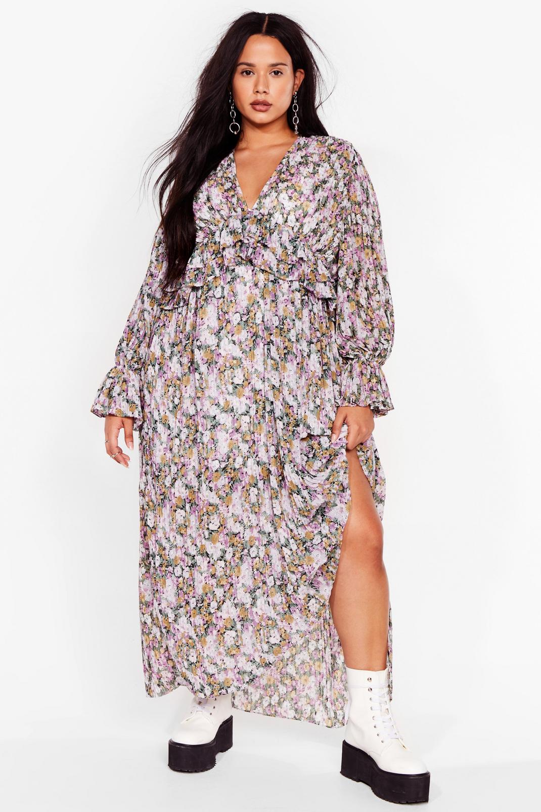 Plus Size Floral Pleated Maxi Dress image number 1