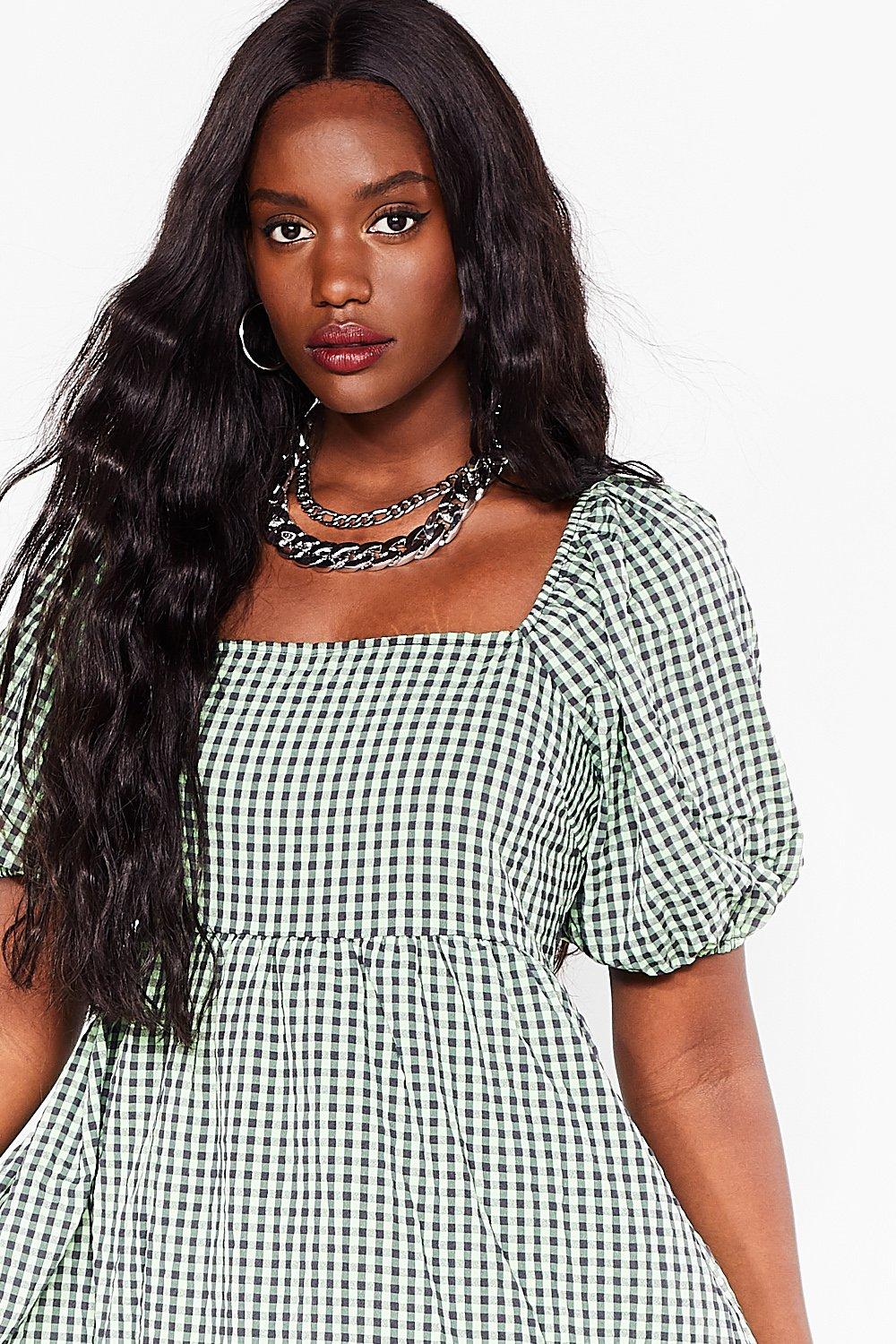 Grande Taille Robe midi a col carre et imprime vichy Je m en viche un peu