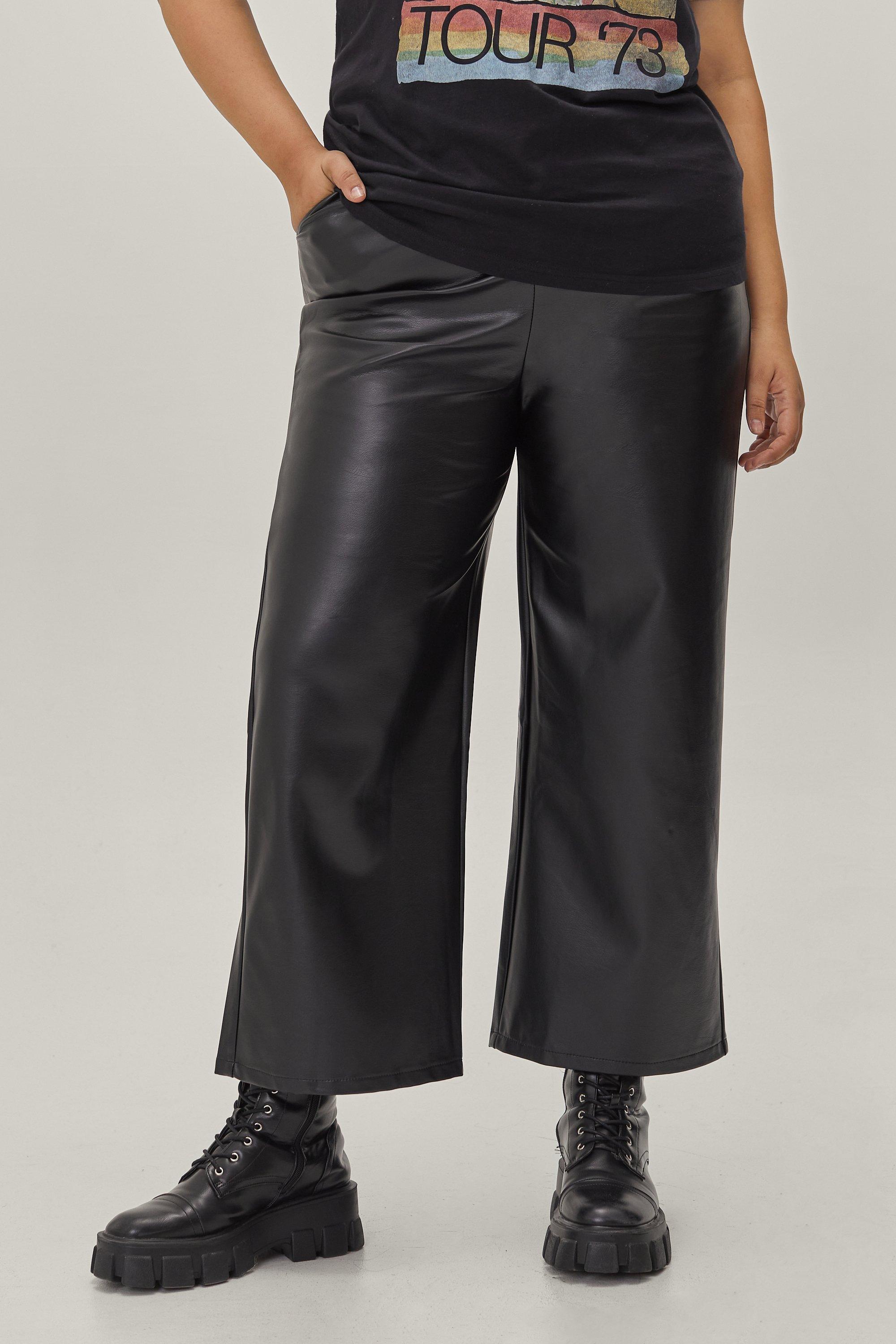 Plus Size Faux Leather Cropped Trousers