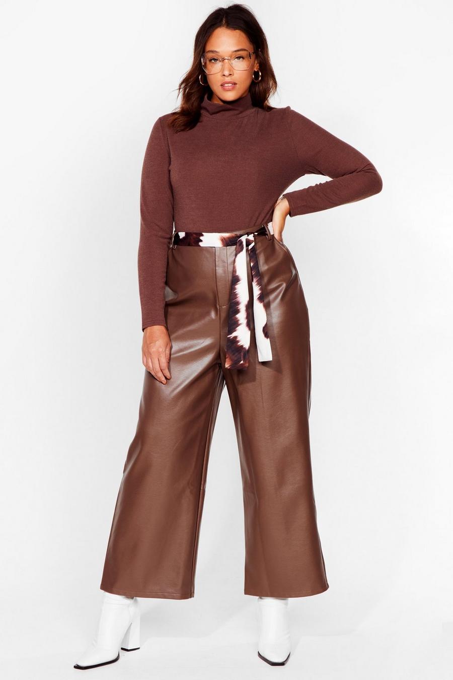Plus Size Faux Leather Cropped Trousers