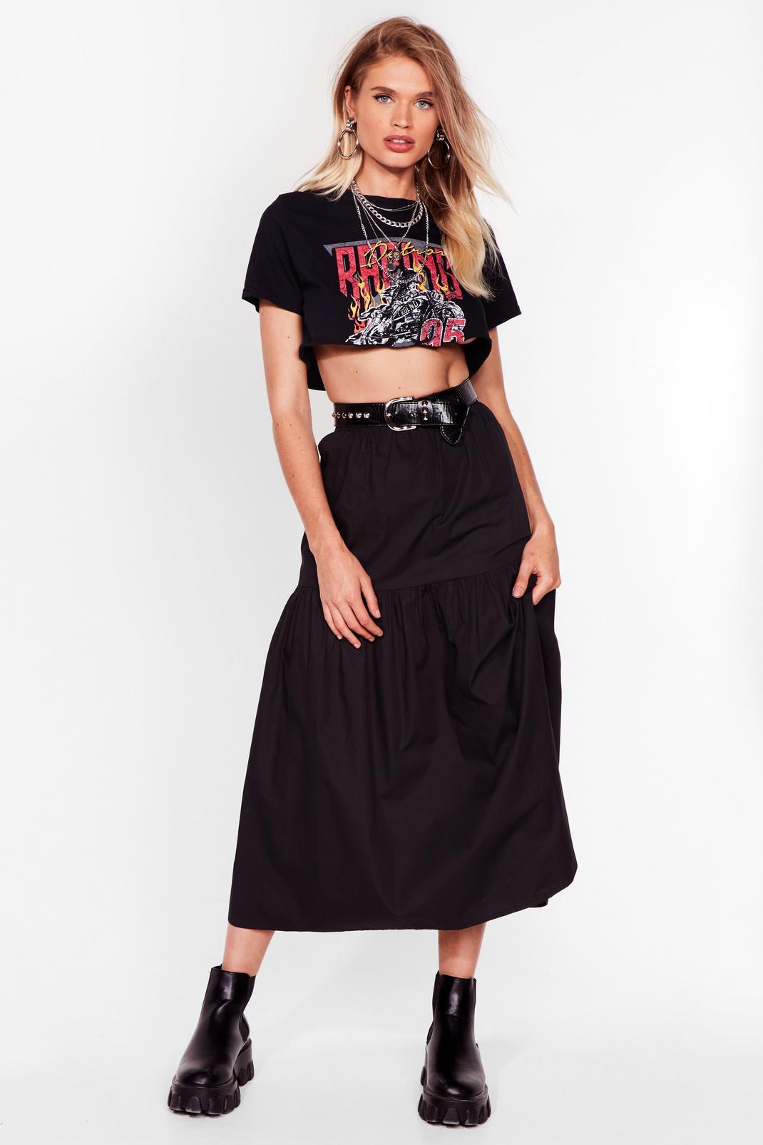Black Let's Tier It High-Waisted Midi Skirt image number 1