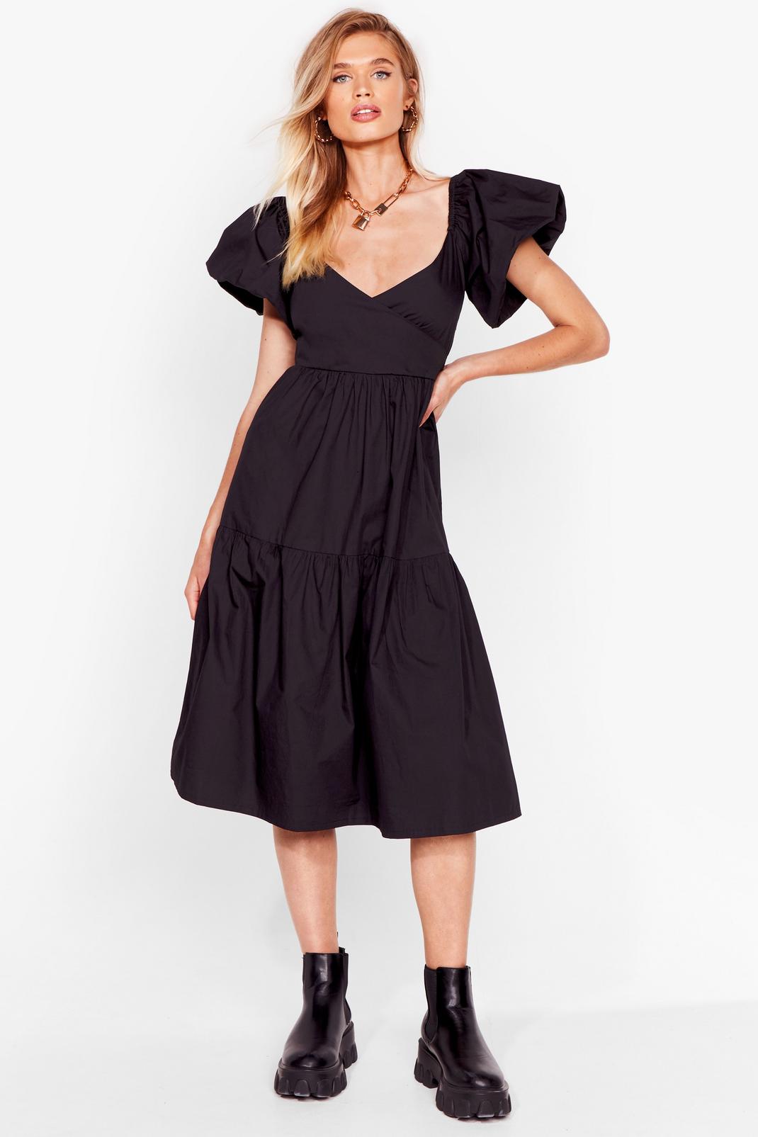 Black Puff Act to Follow Relaxed Midi Dress image number 1