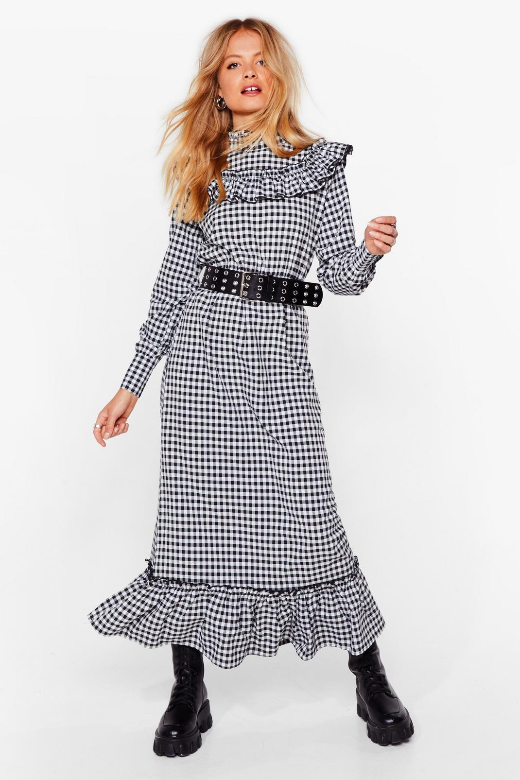 Black Gingham Check Puff Sleeve Maxi Smock Dress image number 1