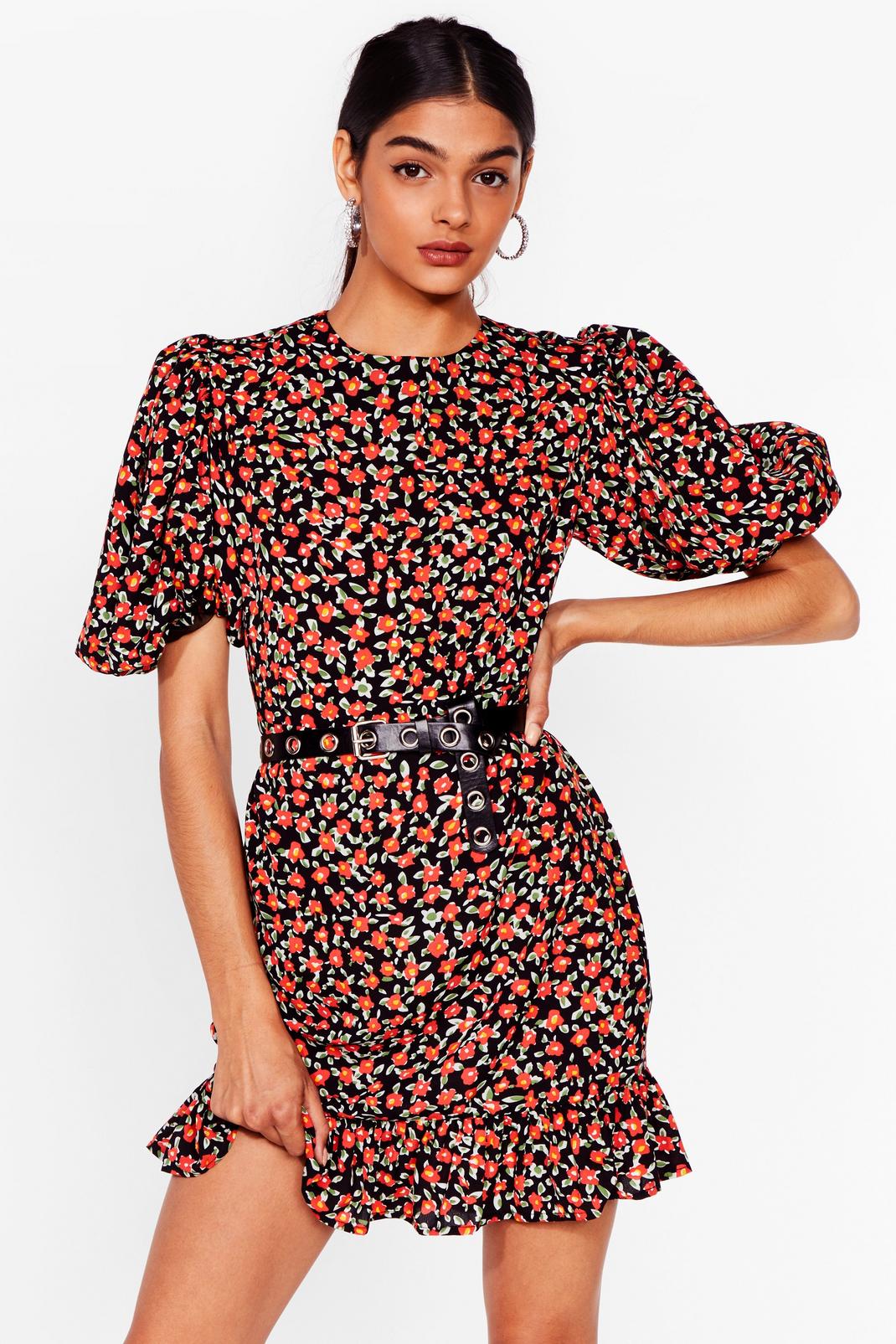 Floral Me Later Puff Sleeve Mini Dress image number 1