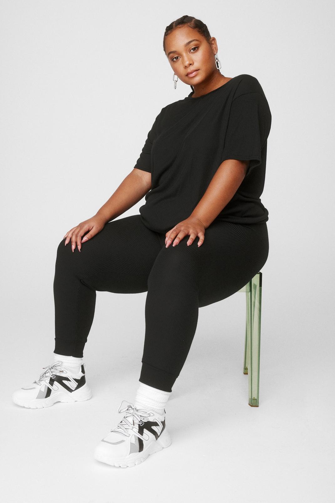 Black Plus Size Fitted Sweatpants Loungewear Set image number 1