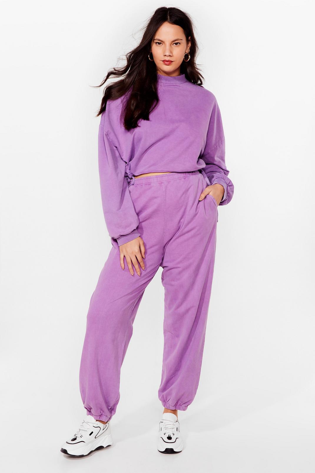 Lilac Hey Wash Out Cropped Sweatshirt and Sweatpants Set image number 1