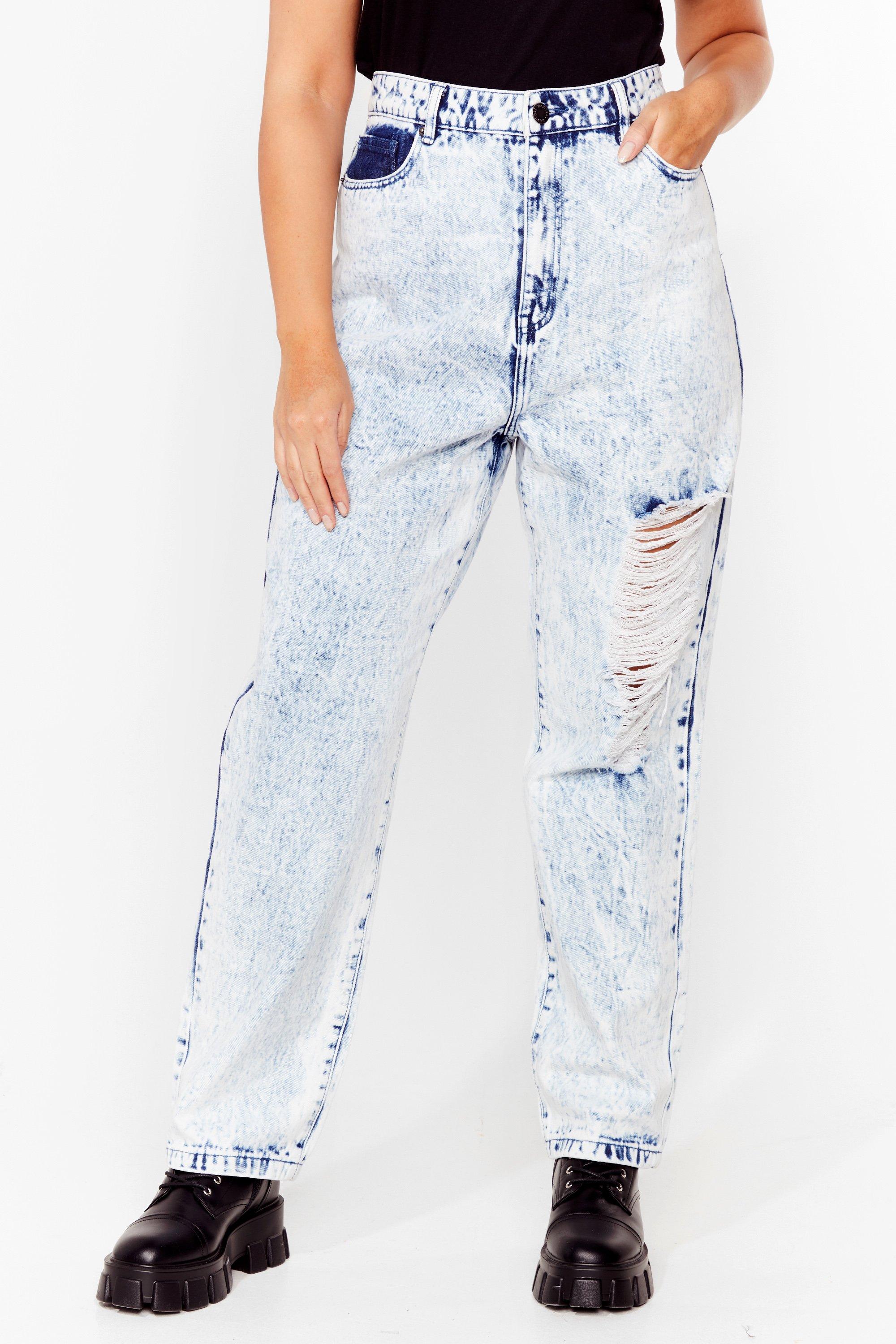 acid wash ripped mom jeans