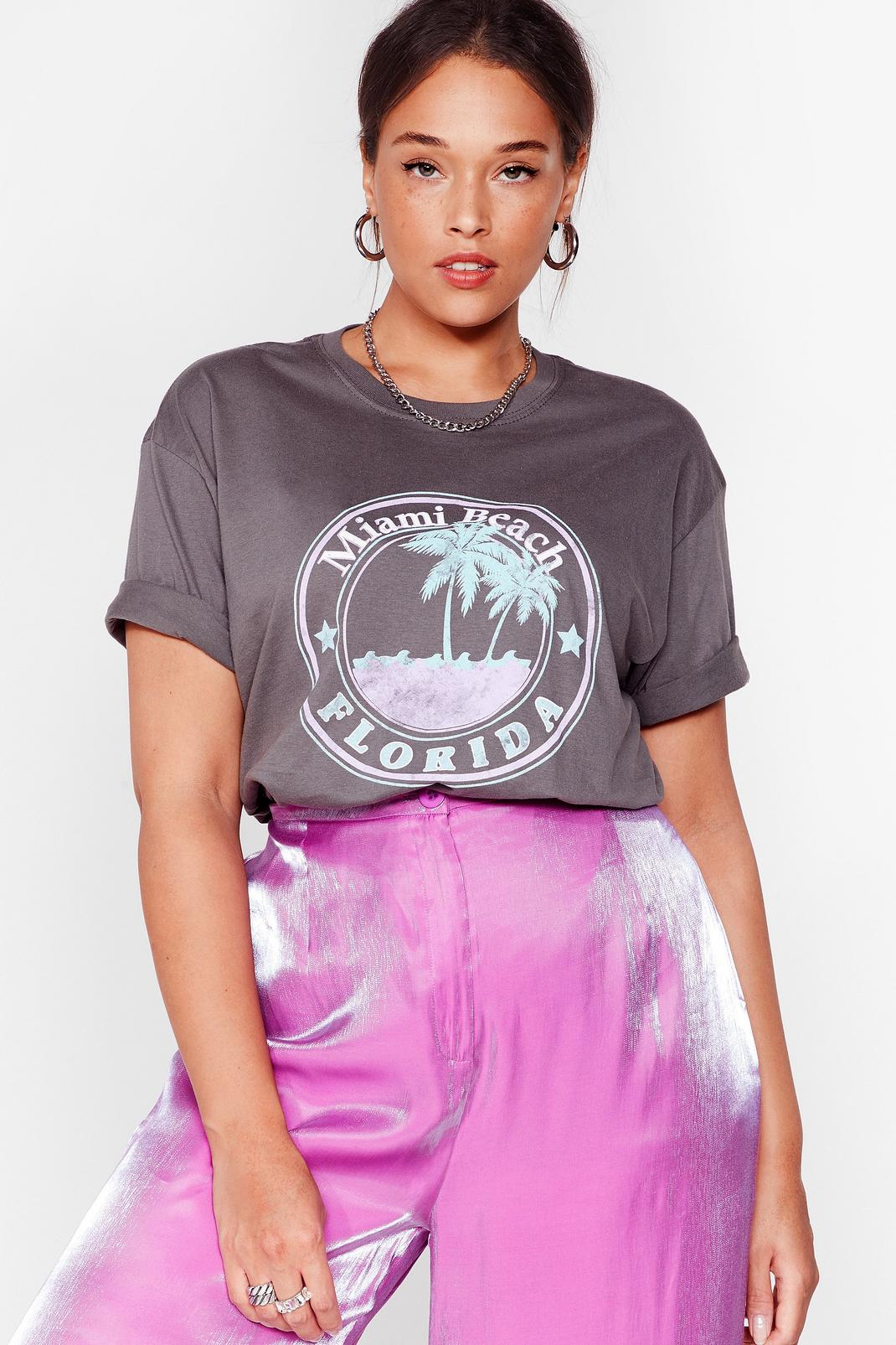 Charcoal Plus Size Miami Beach Graphic T-Shirt image number 1