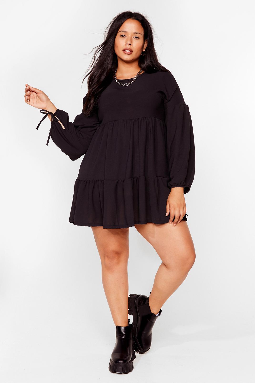Black Plus Size Long Sleeve Tiered Dress image number 1