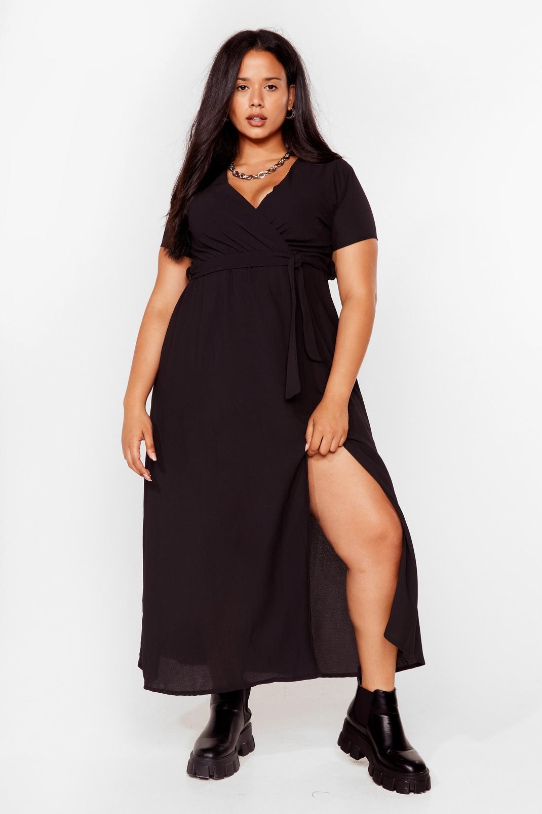 Black Plus Size Short Sleeve Maxi Wrap Dress image number 1