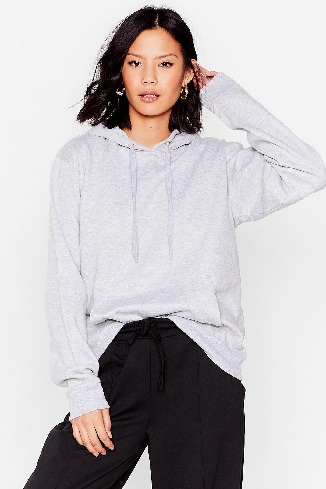 Grey Casual Oversized Drawstring Hoodie image number 1