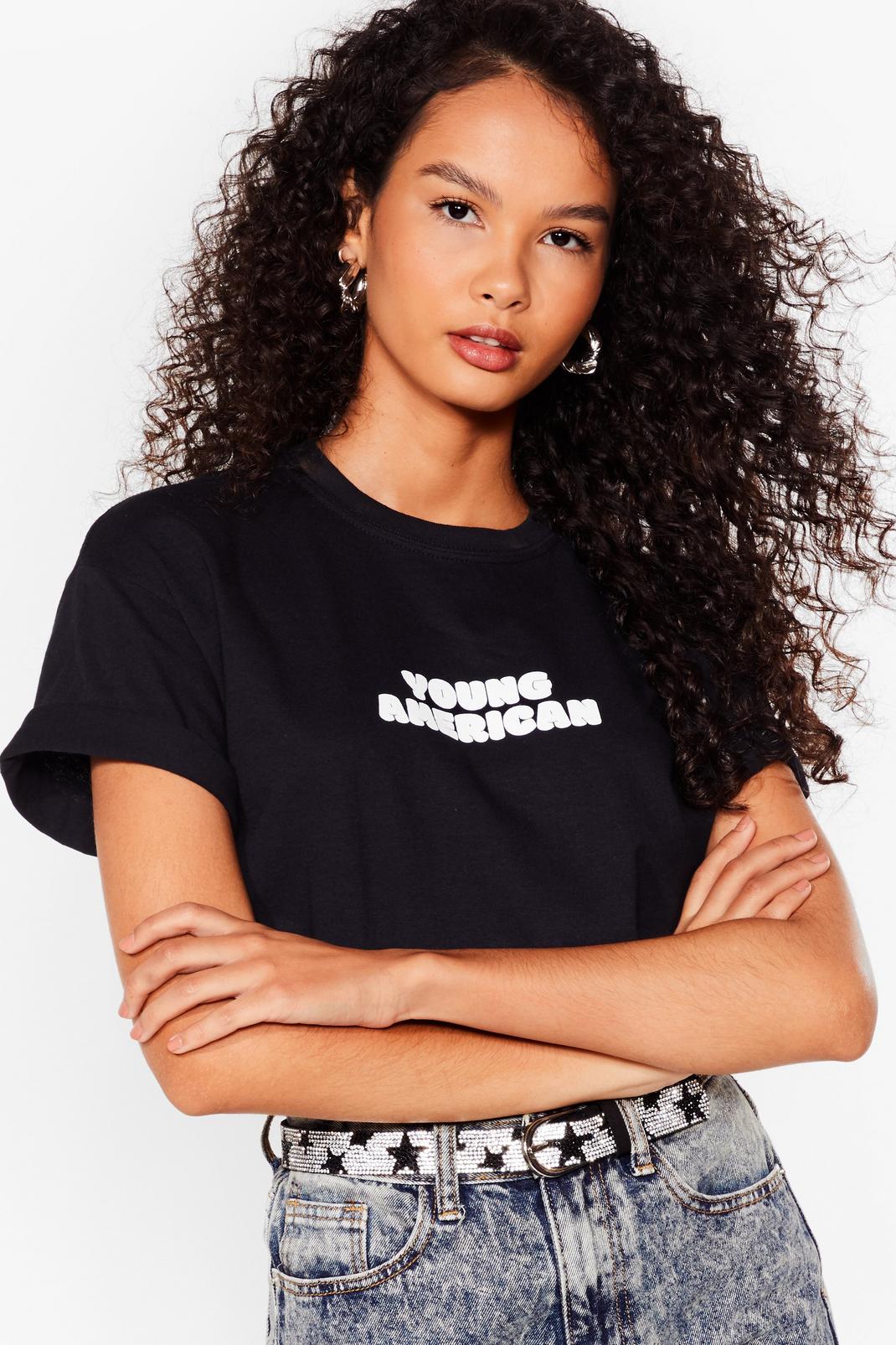 Black Young Americans Oversized Slogan T-Shirt image number 1