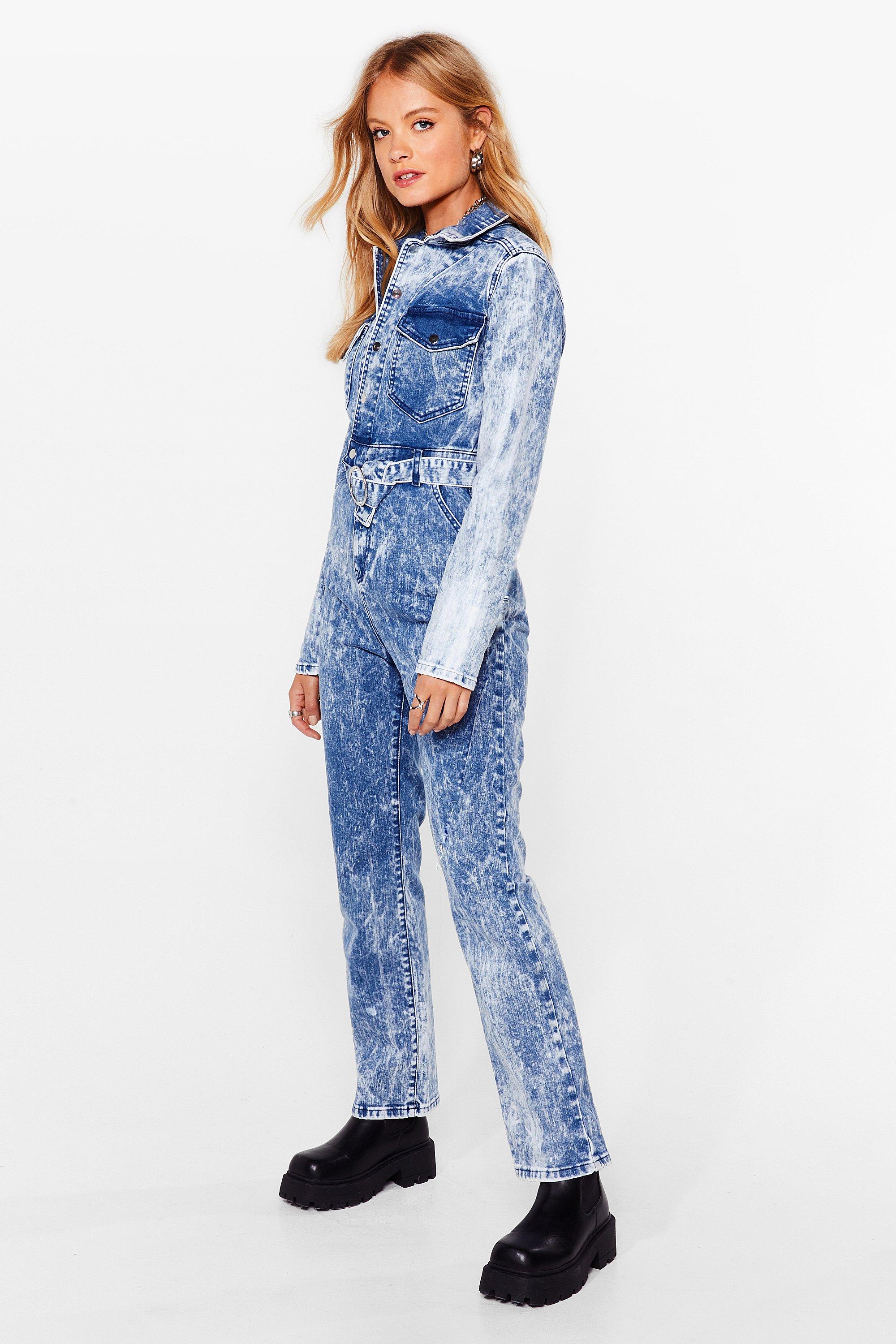 OWN Long Sleeve Denim Jumpsuit