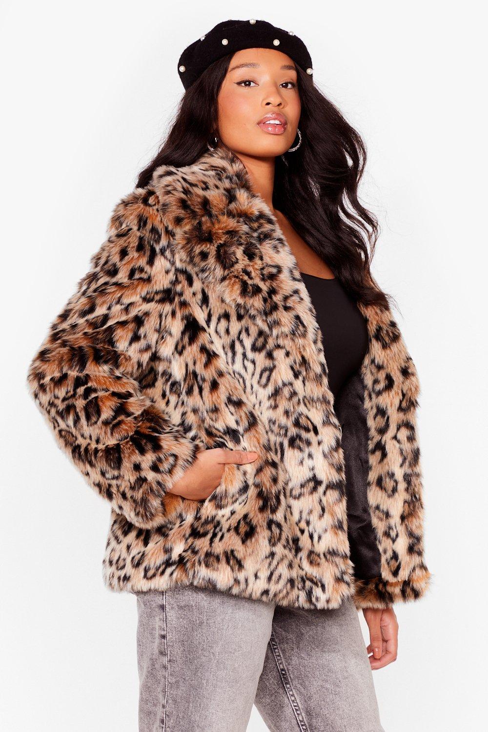 Plus Size Leopard Faux Fur Coat