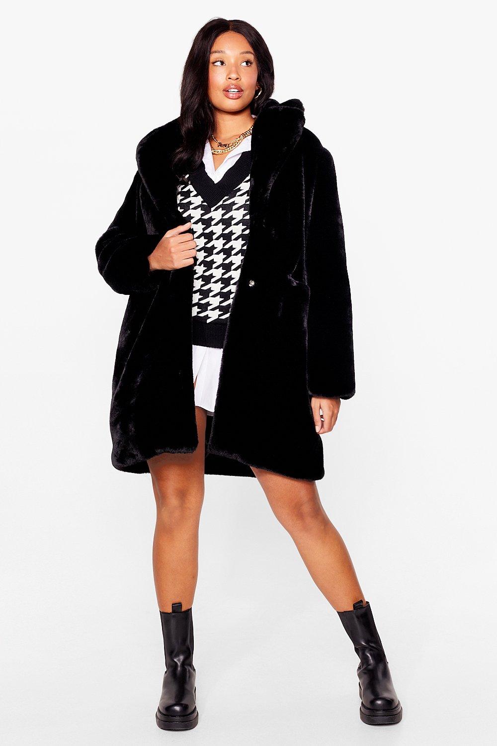 black faux fur coat plus size