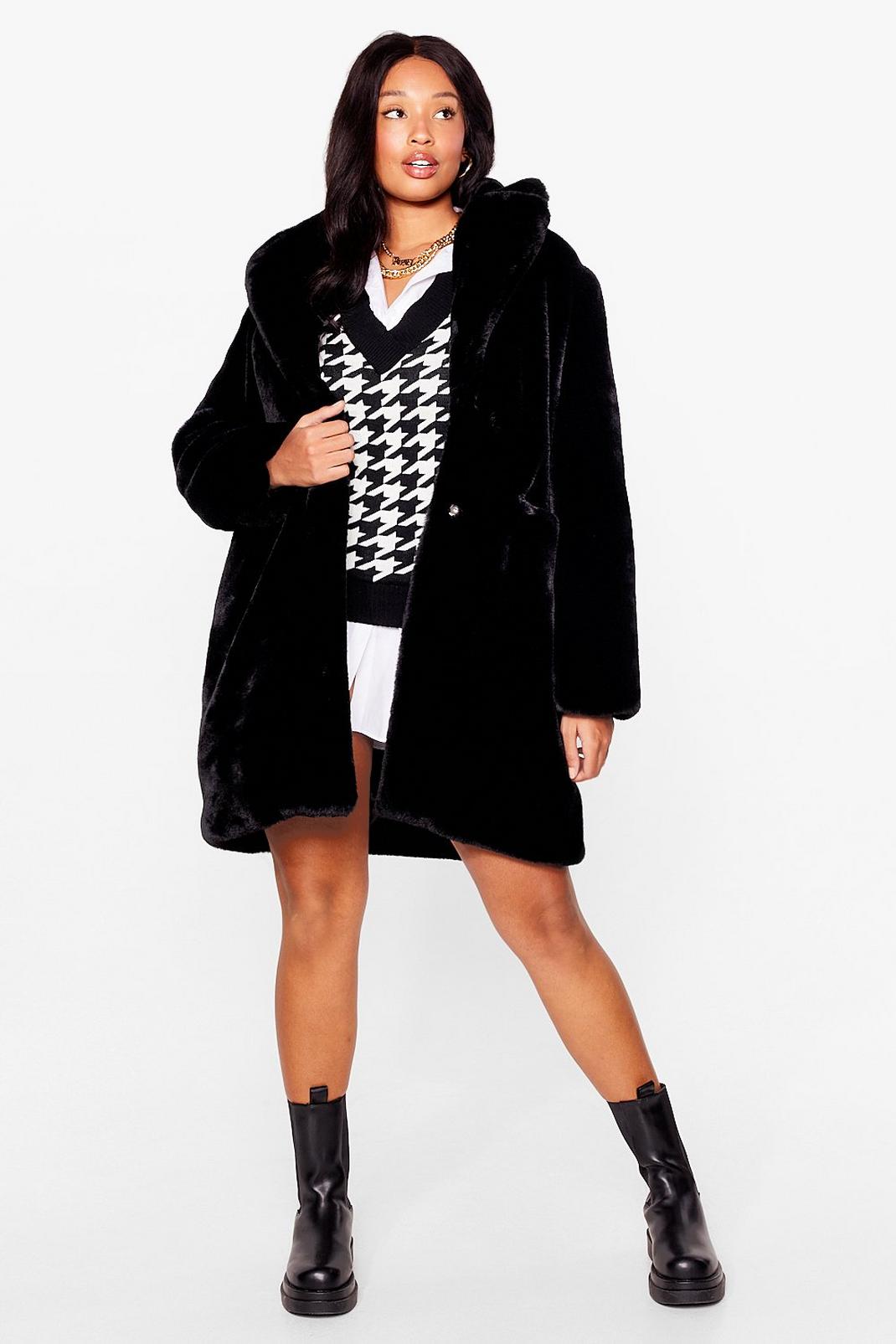Black Plus Size Faux Fur Winter Coat image number 1