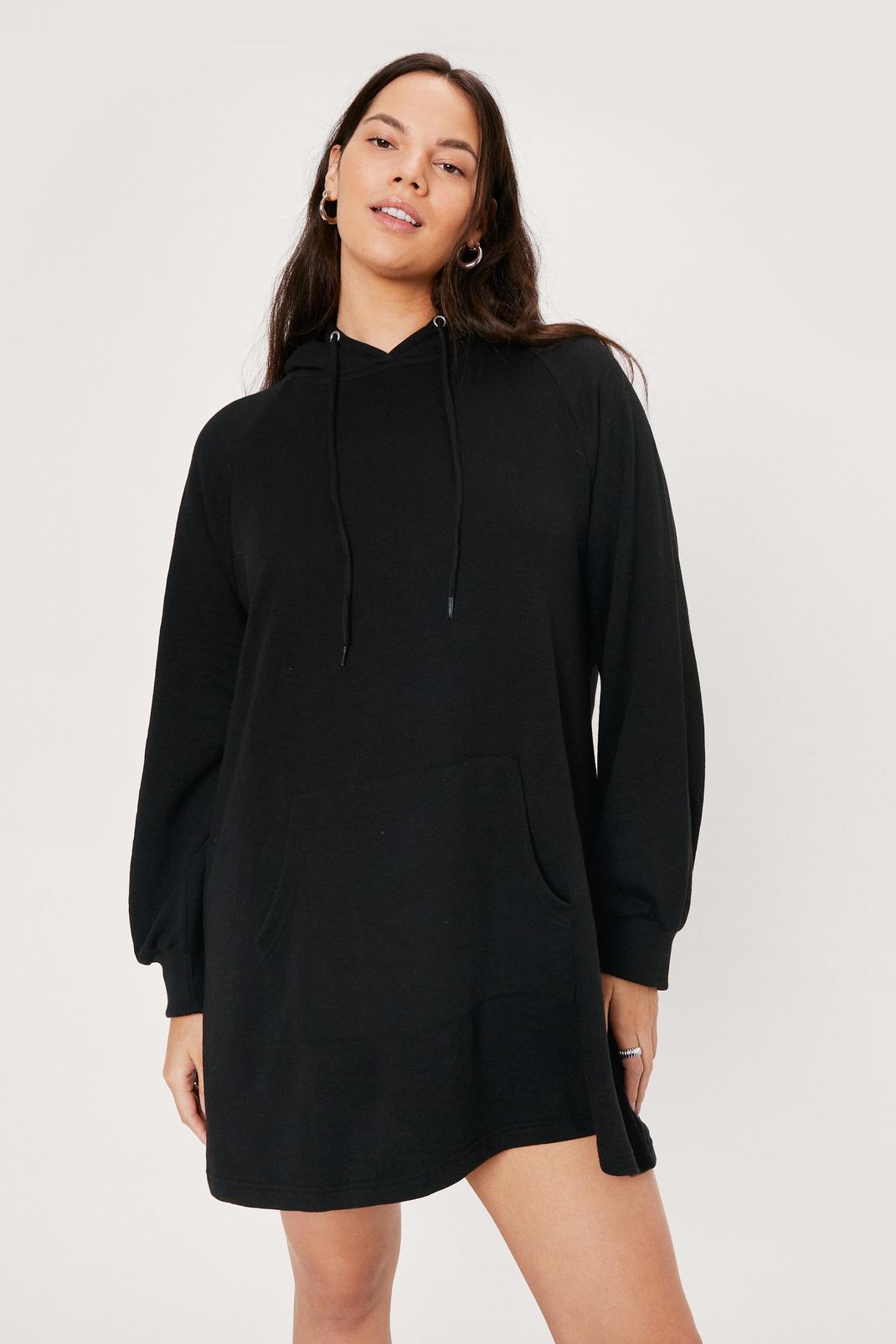 Black Plus Size Longline Oversized Hoodie Dress image number 1