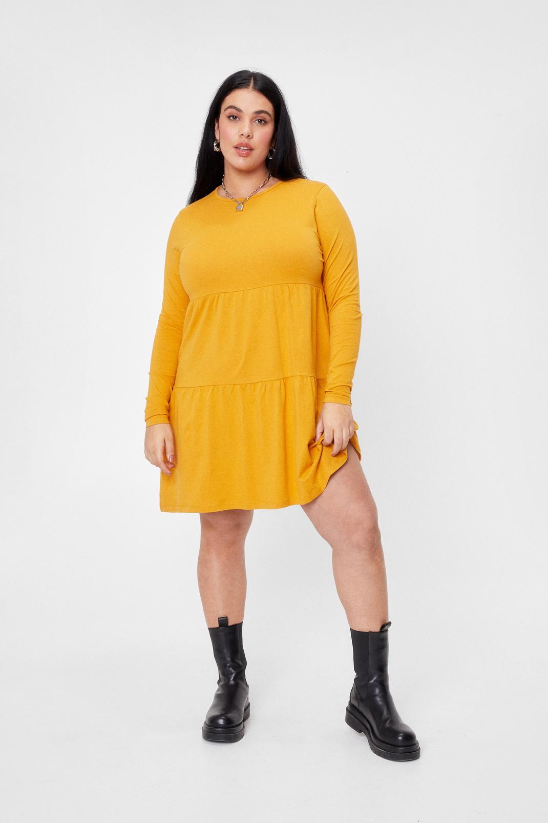 Mustard Plus Size Tier Smock Mini Dress image number 1