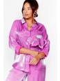 Purple Plus Size High Shine Oversized Satin Shirt