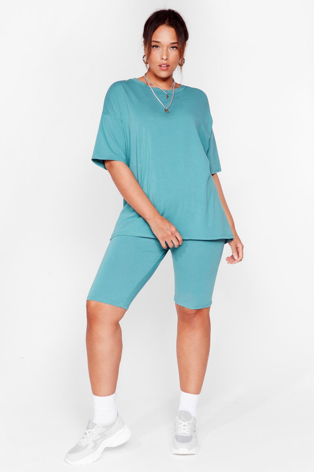 Aqua Plus Size Baggy T-Shirt and Cycling Shorts Set image number 1