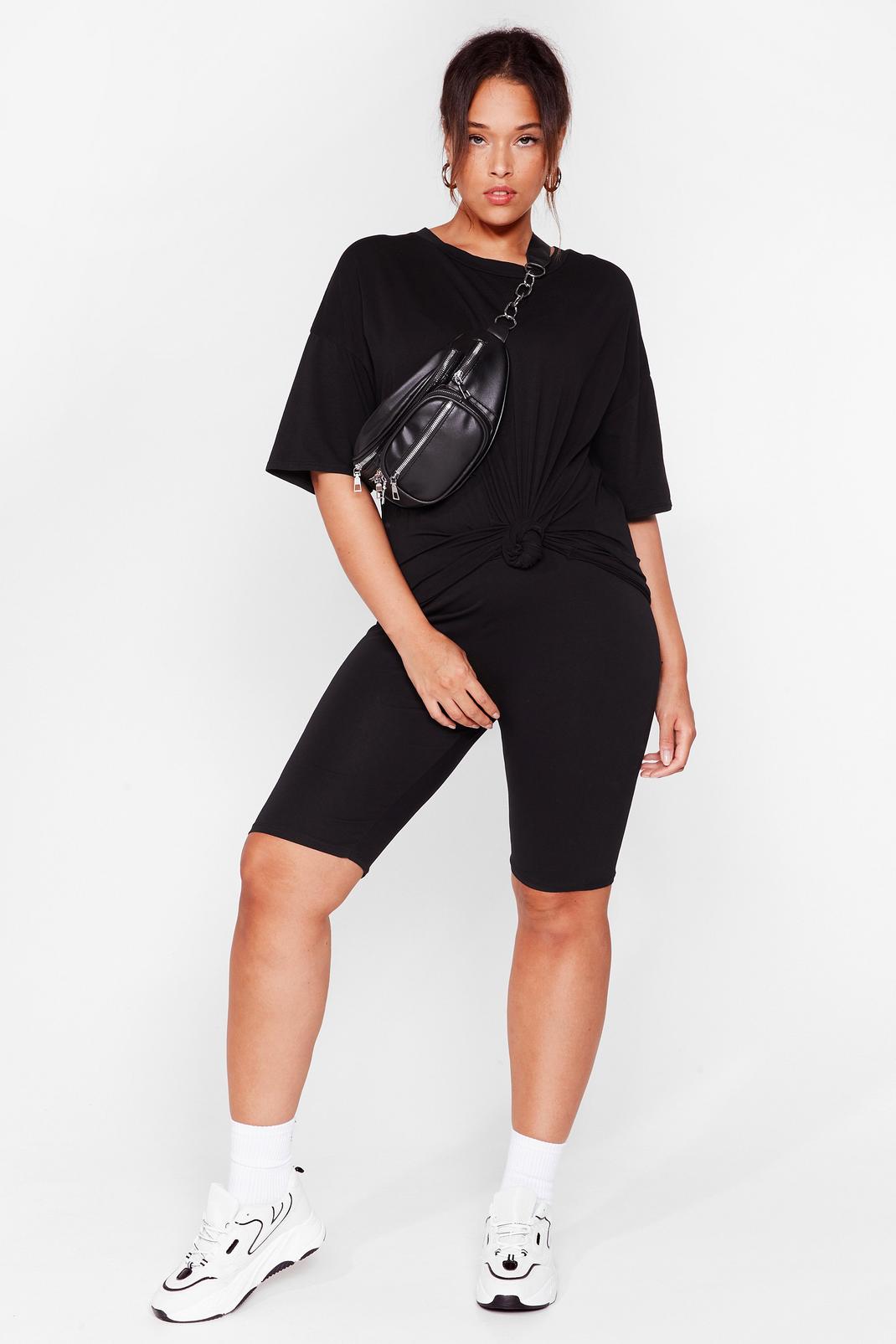 Black Plus Size Baggy T-Shirt and Cycling Shorts Set image number 1