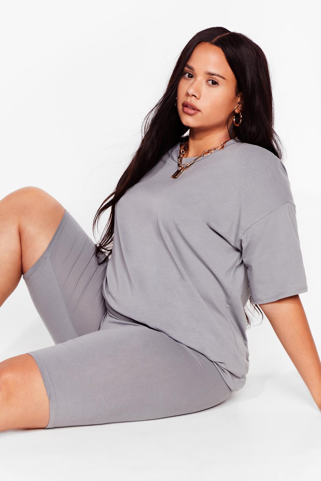 Grey Plus Size Baggy T-Shirt and Biker Shorts Set image number 1