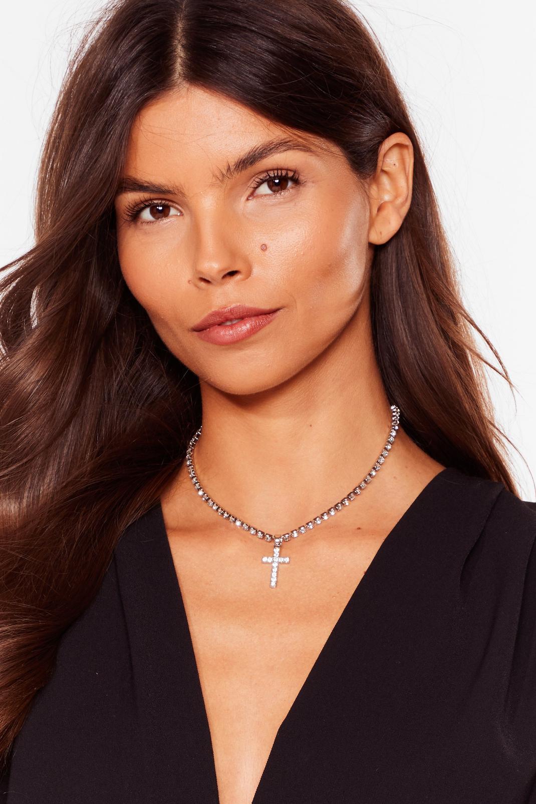 Diamante cross necklace image number 1