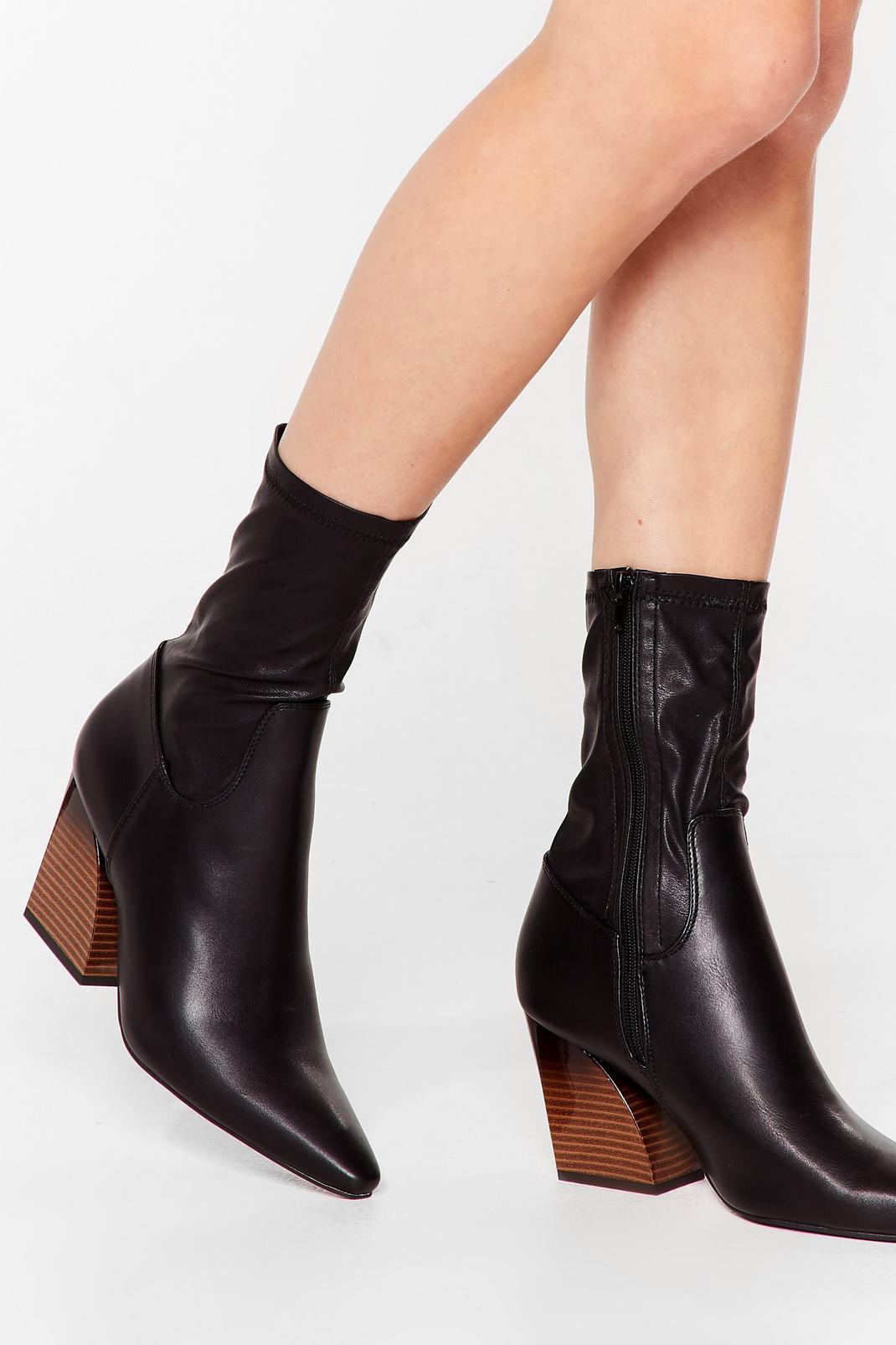 Sleek Faux Leather Heeled Sock Boots image number 1