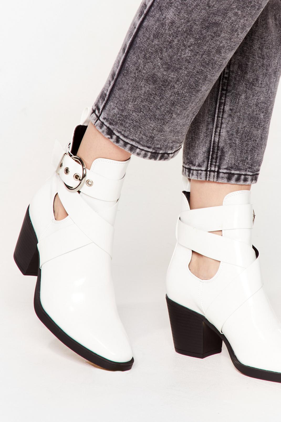 White Cut Out Heeled Ankle Boots image number 1