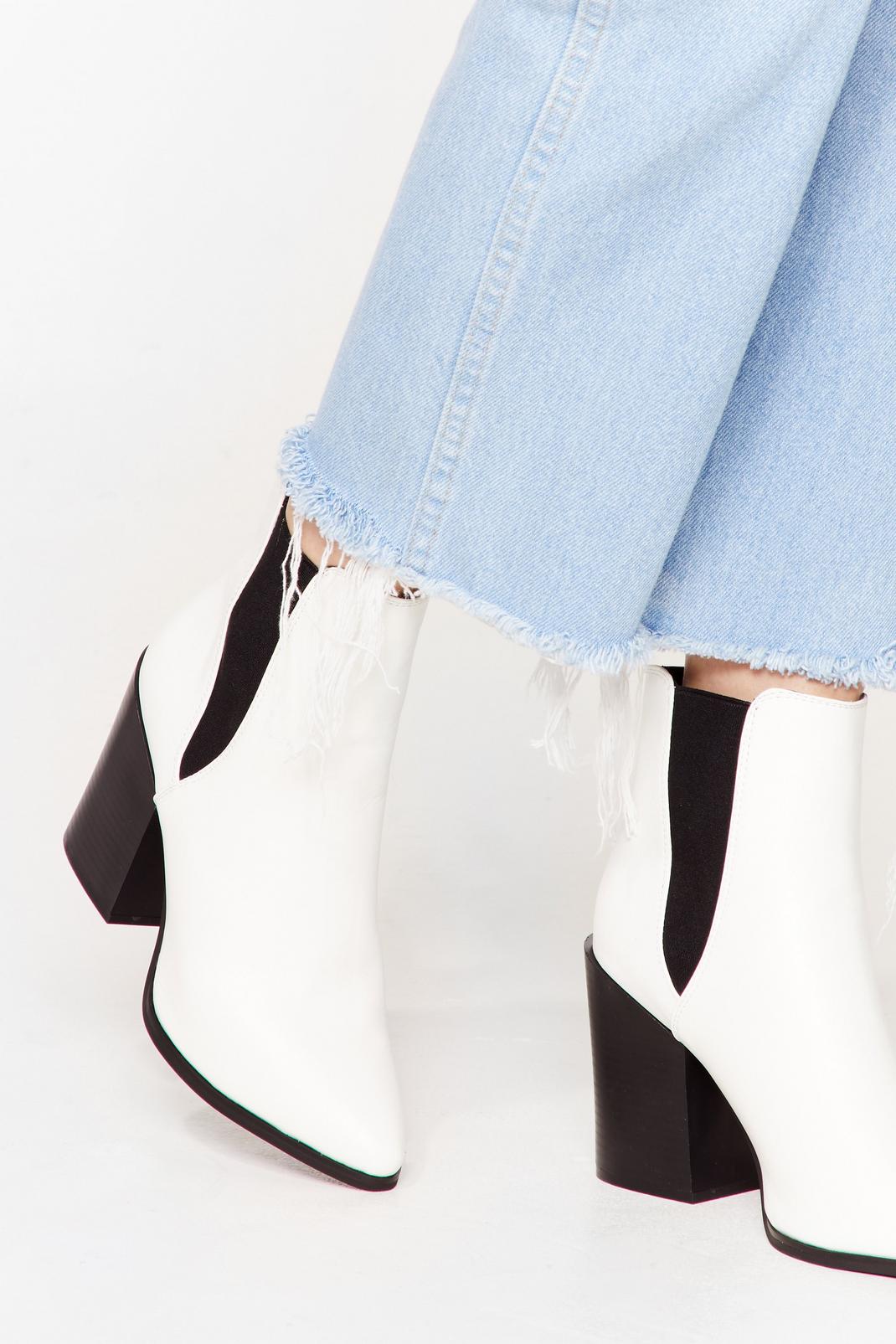 White Faux Leather Heeled Chelsea Boots image number 1