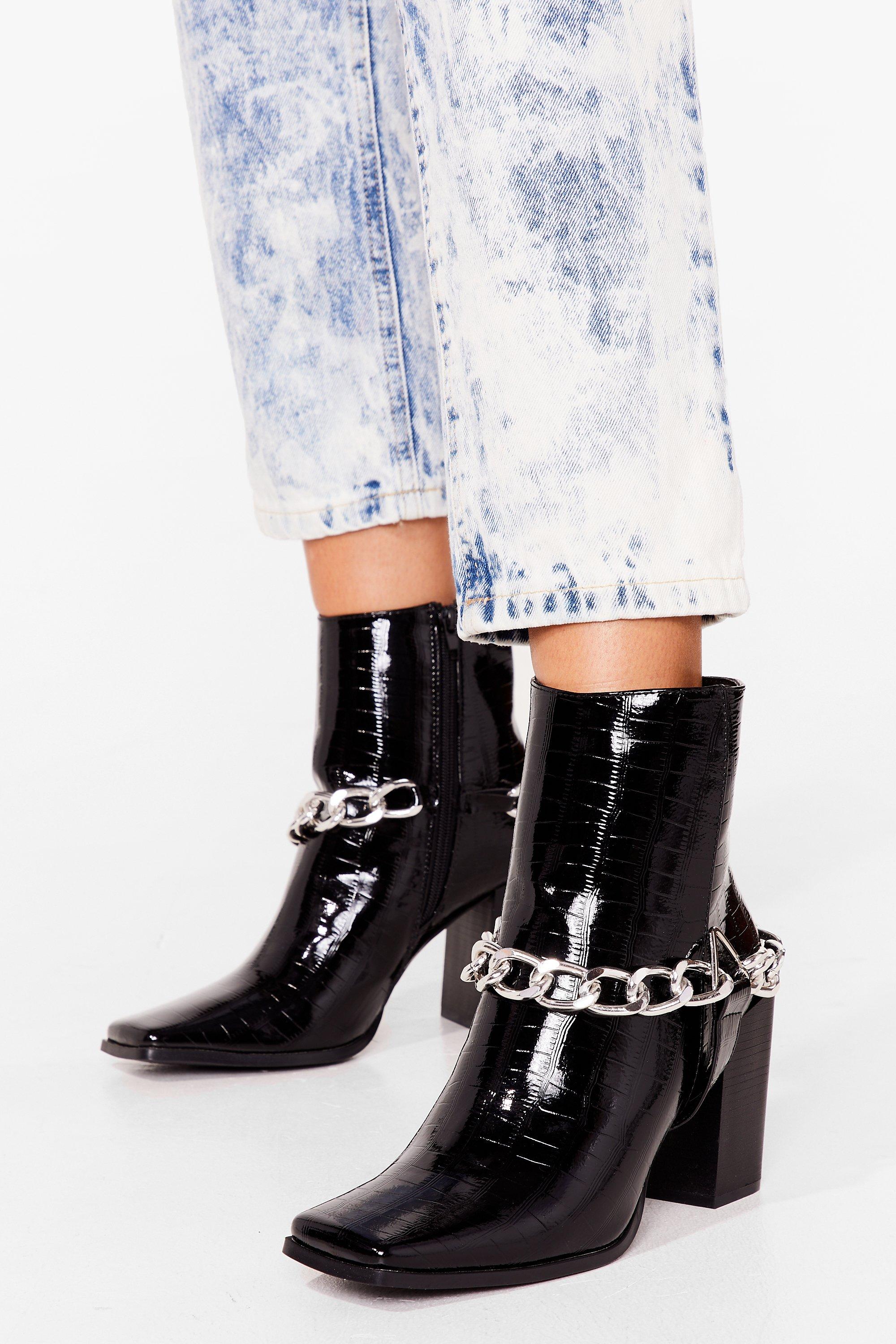 croc heeled boots