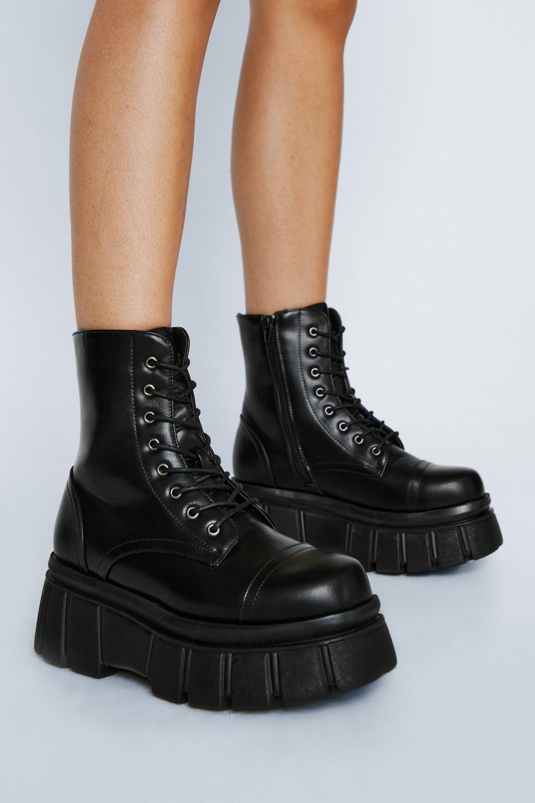 Black Hit the Ground Running Faux Leather Biker Boots image number 1