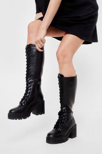Lace Up Knee High Chunky Boots black