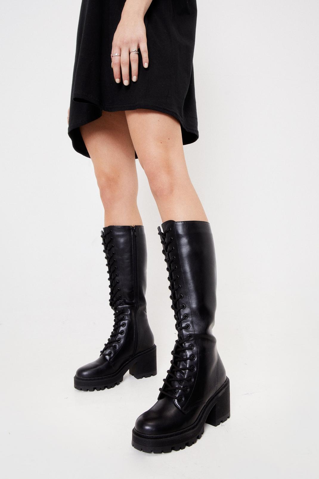 105 Lace Up Knee High Chunky Boots image number 2